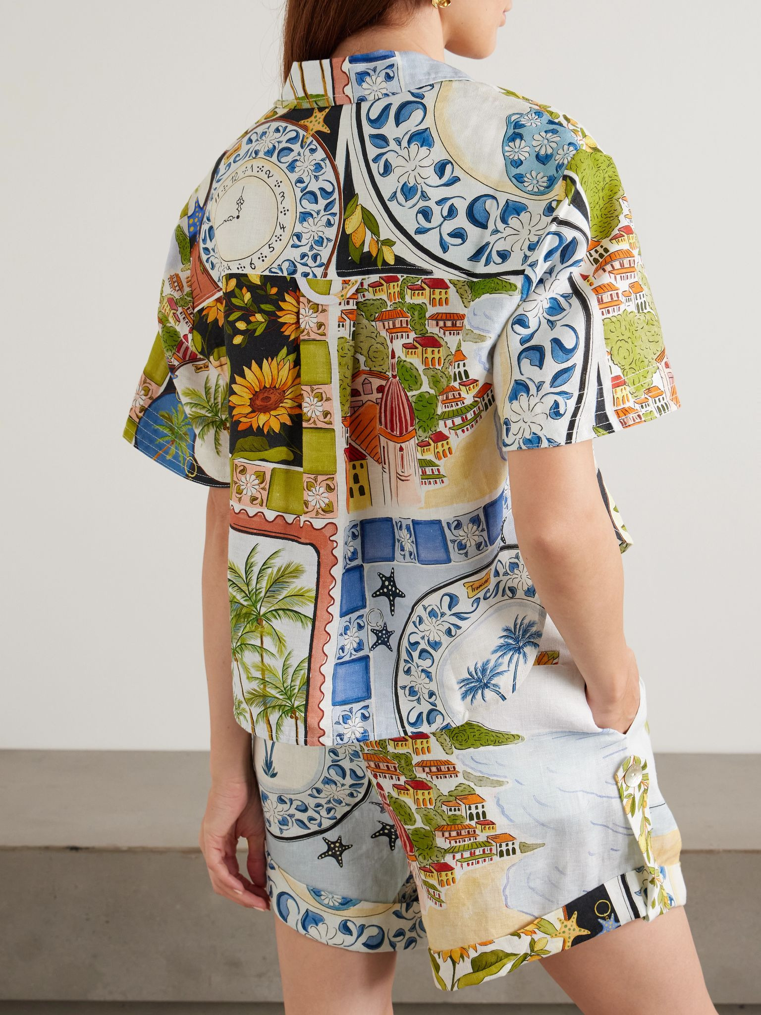Cropped printed linen-canvas shirt Multi - 3