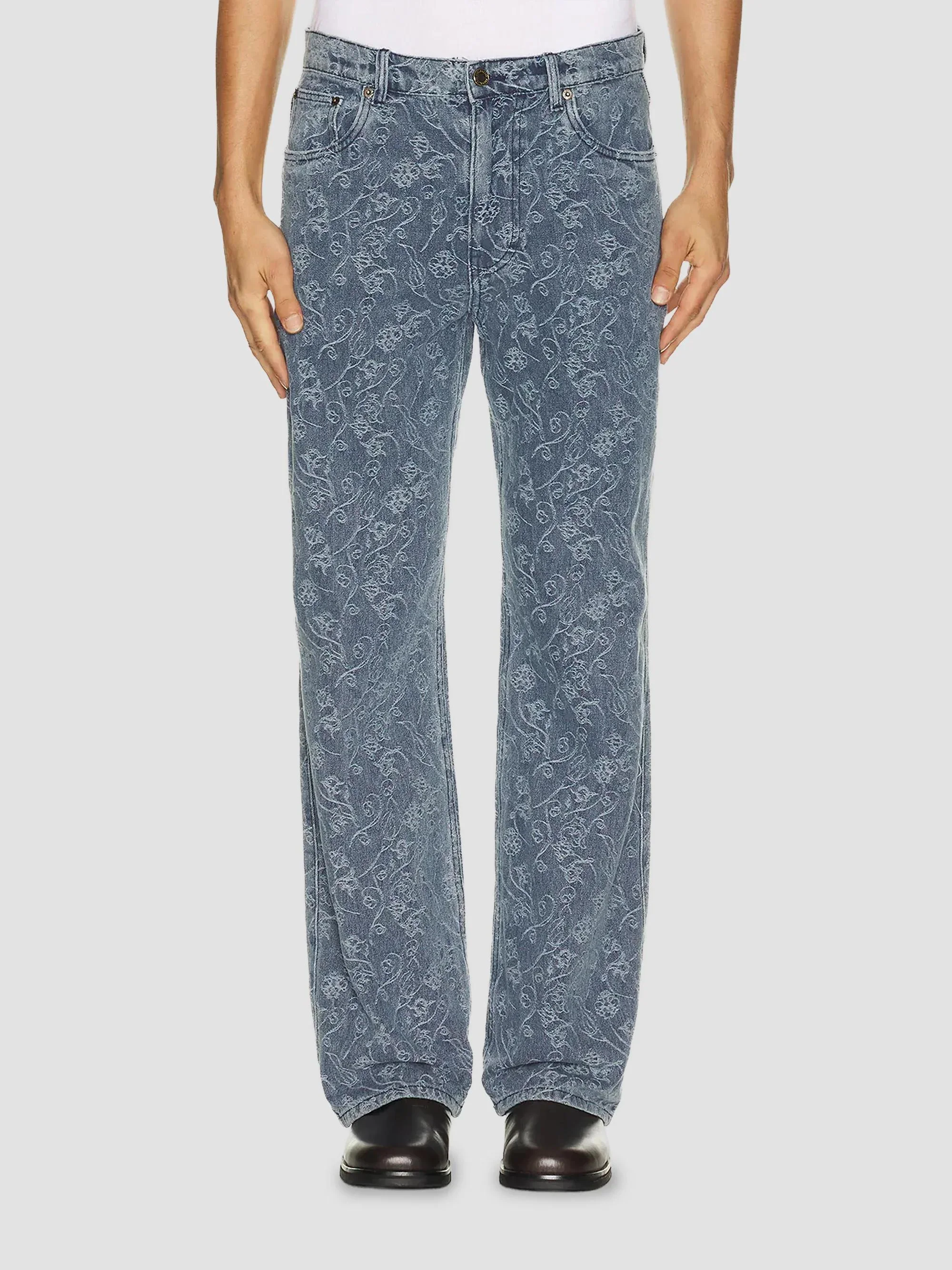 Men's Floral Jacquard Straight Jeans - Light Indigo - 1