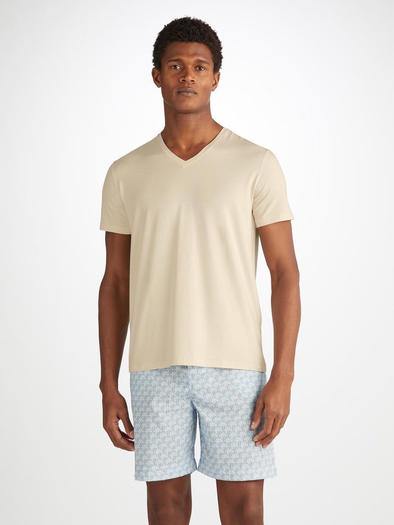 Men's V-Neck T-Shirt Basel Micro Modal Stretch Ecru - 2