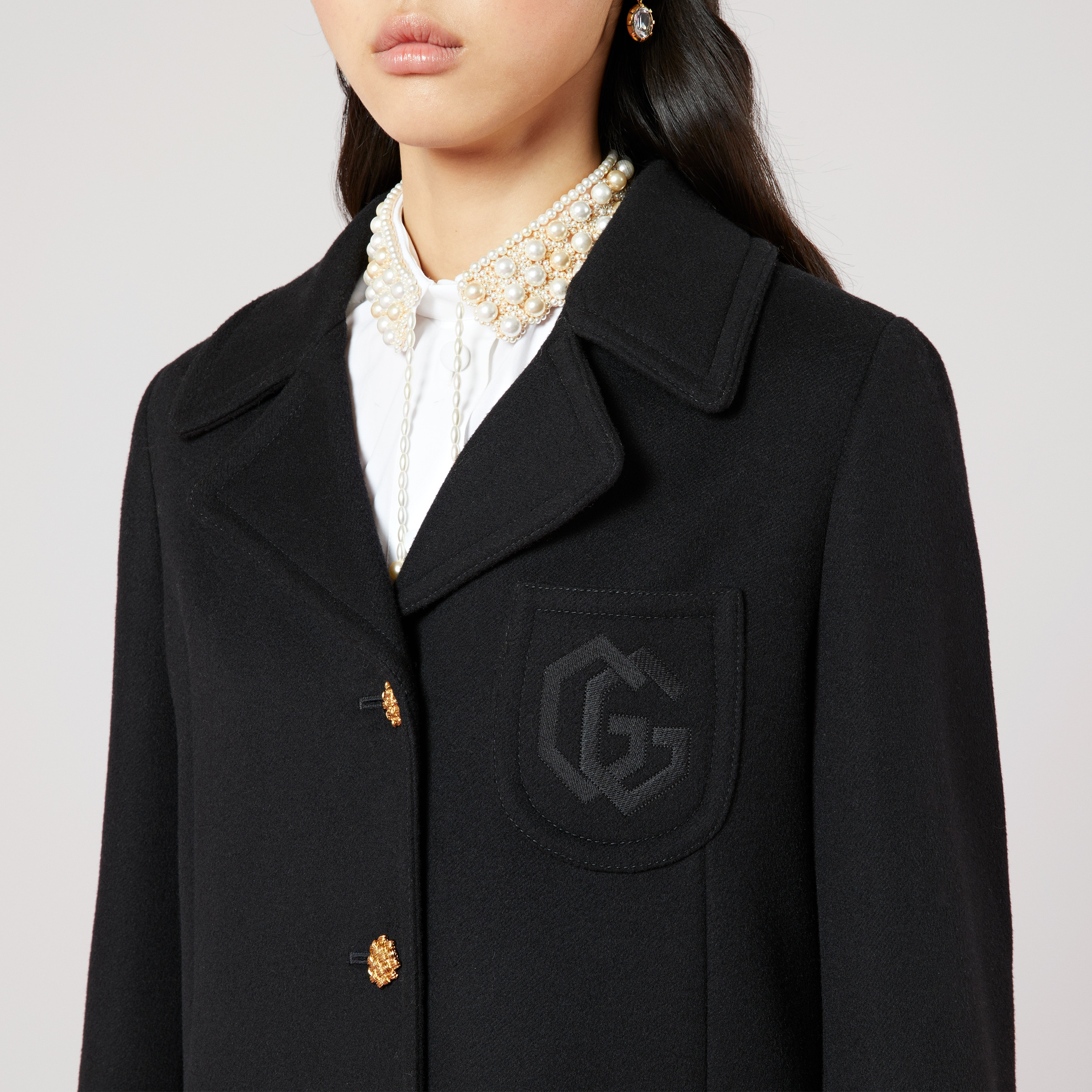 Double G embroidery wool coat - 3