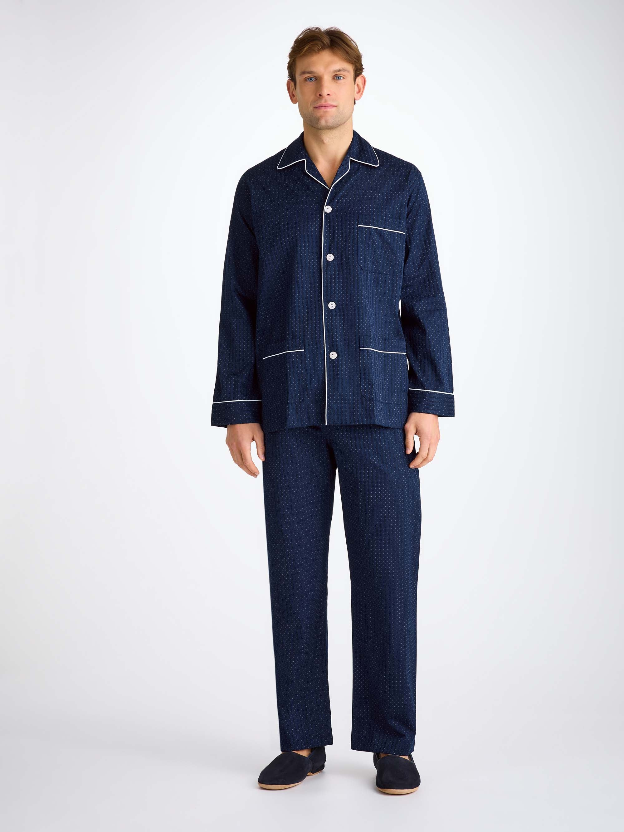 Men's Classic Fit Pyjamas Royal 40 Cotton Satin Navy - 3
