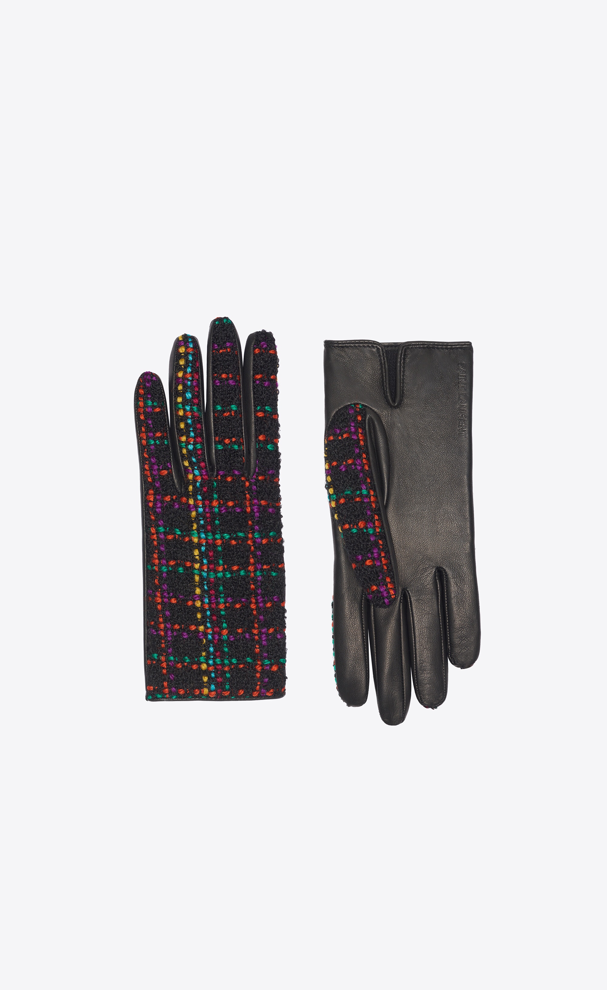 gloves in multicolor tweed and leather - 1
