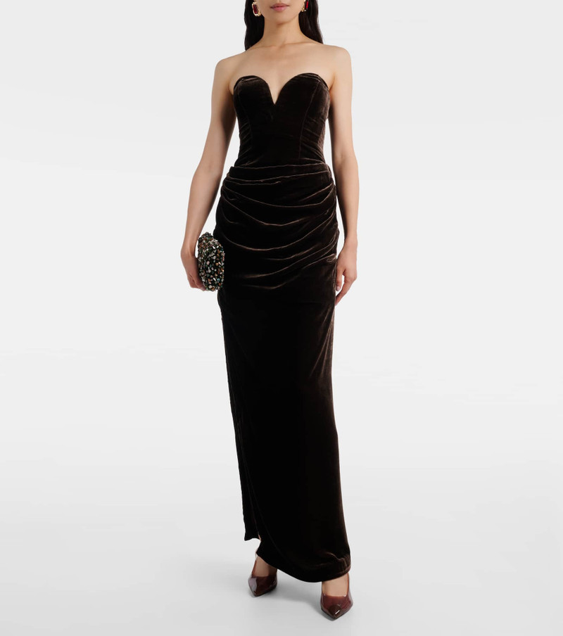 ROTATE Draped velvet bustier gown outlook