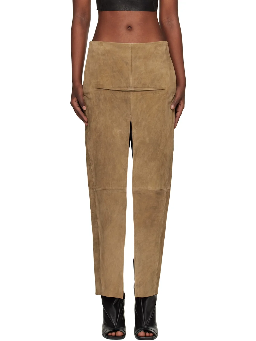 Tan Temple Sliced Suede Midi Skirt - 1