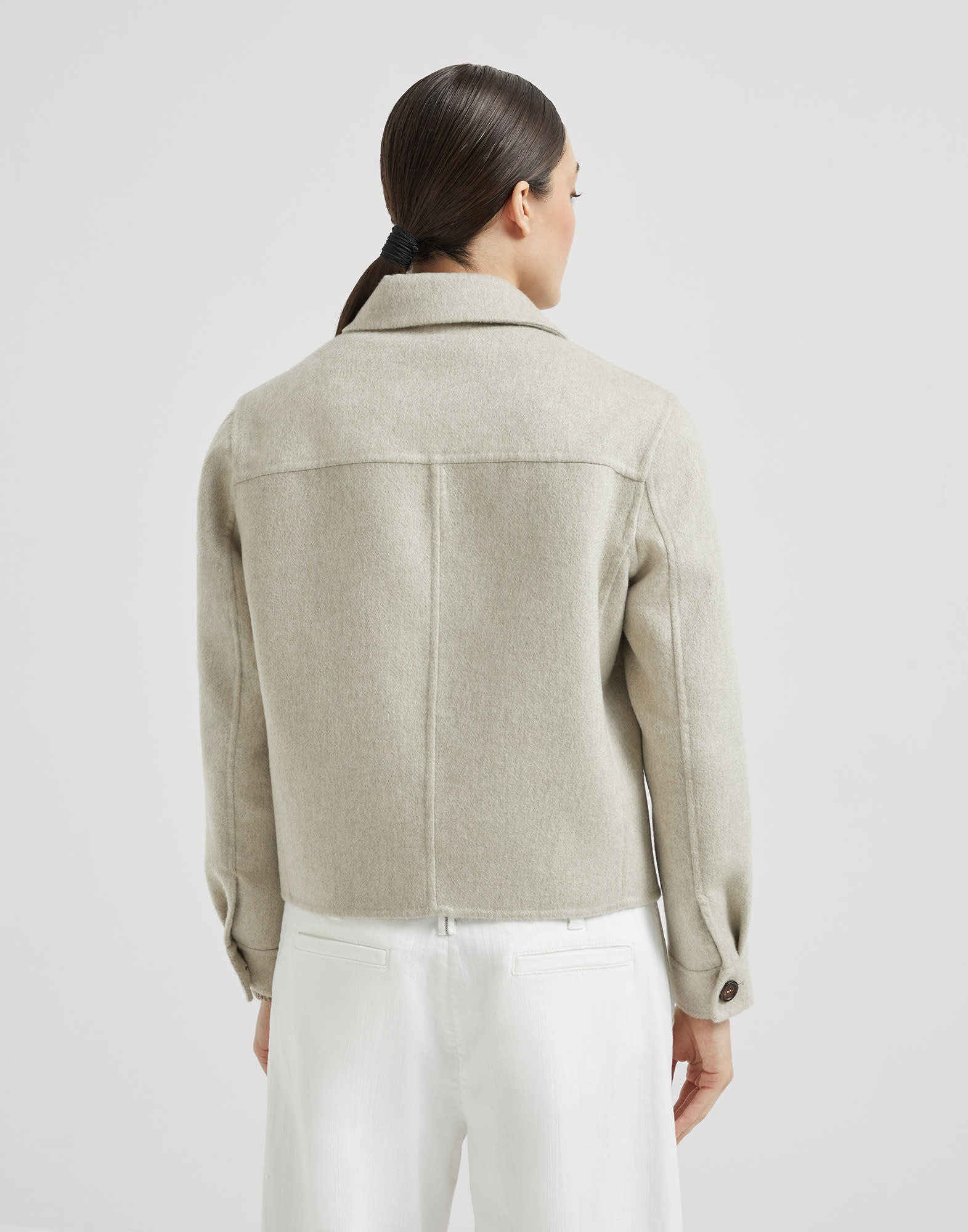 Hand-crafted cropped pea coat in cashmere double beaver cloth with monili - 2