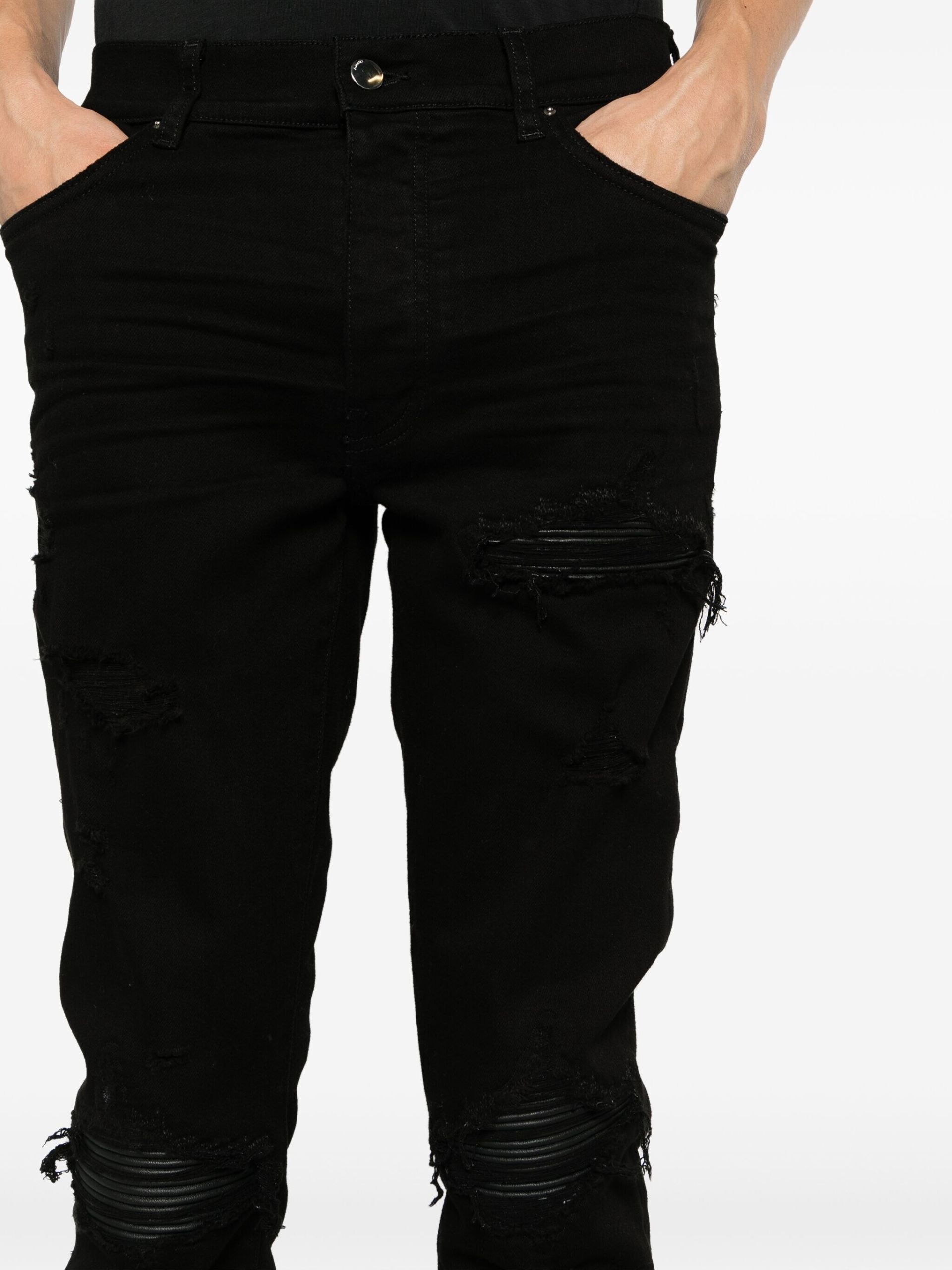 Black Distressed Skinny Cut Jeans - 5