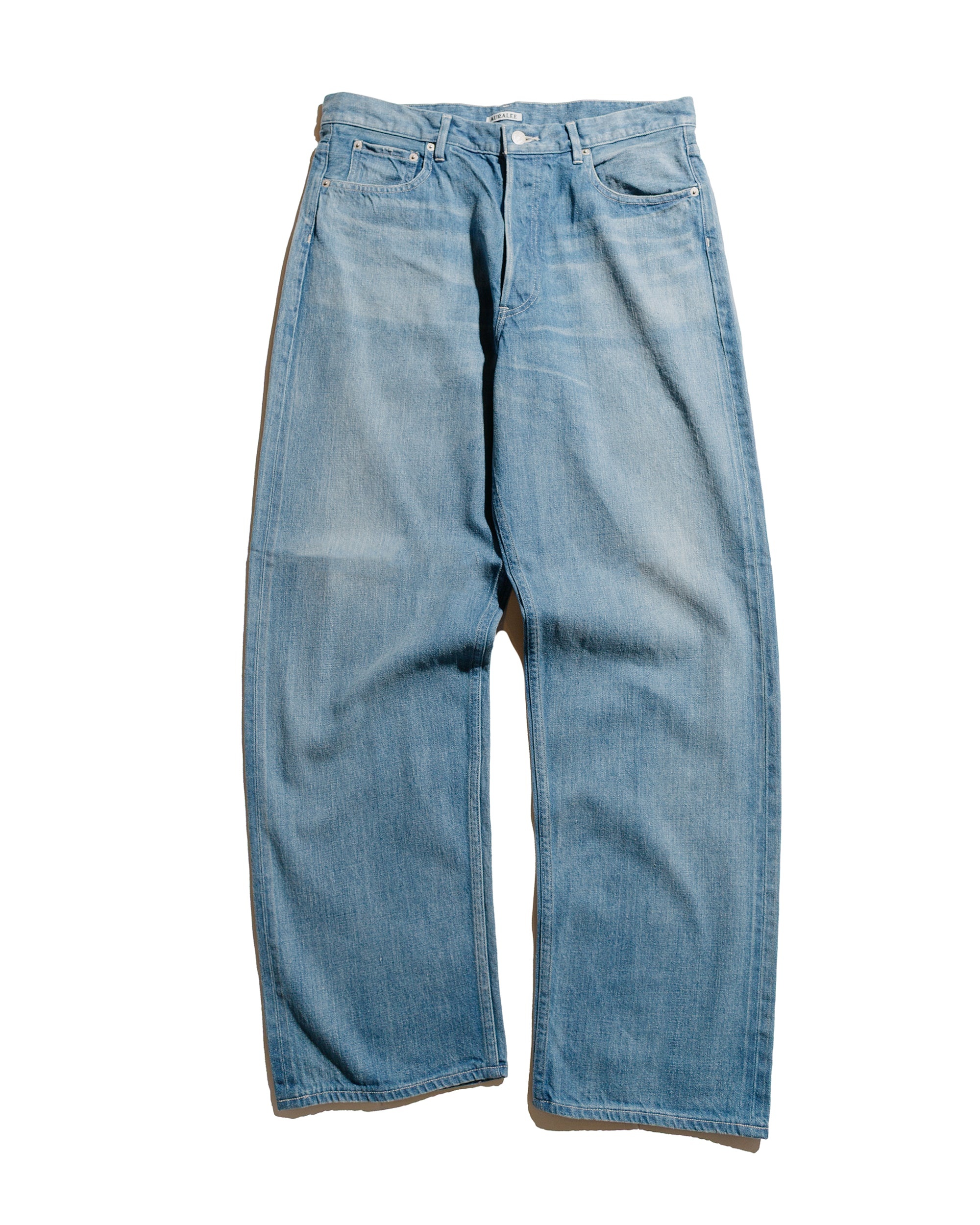 Selvedge Faded Light Denim Wide Pants Light Indigo - 1