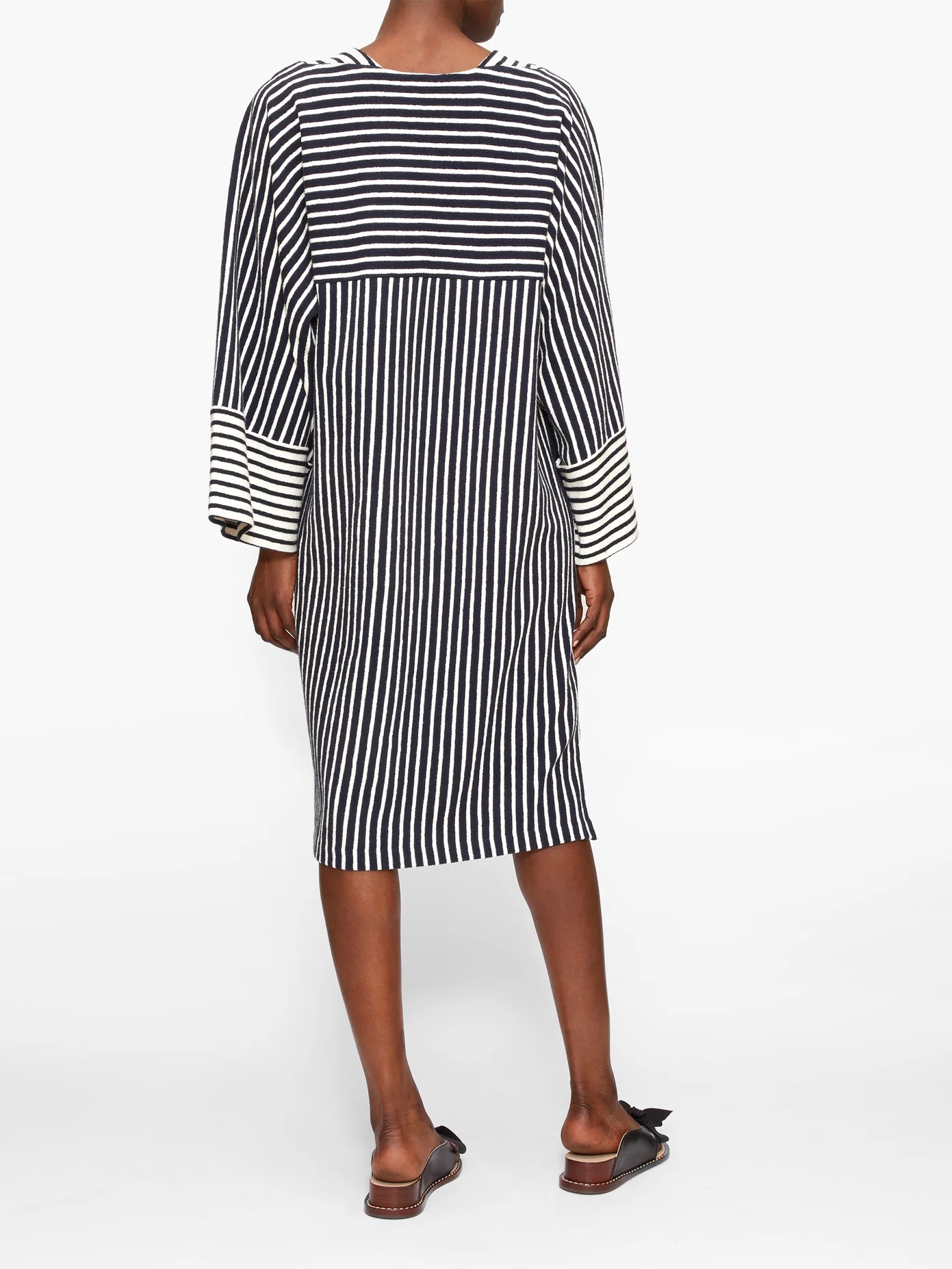 Striped wide-sleeve cotton-terry dress - 5