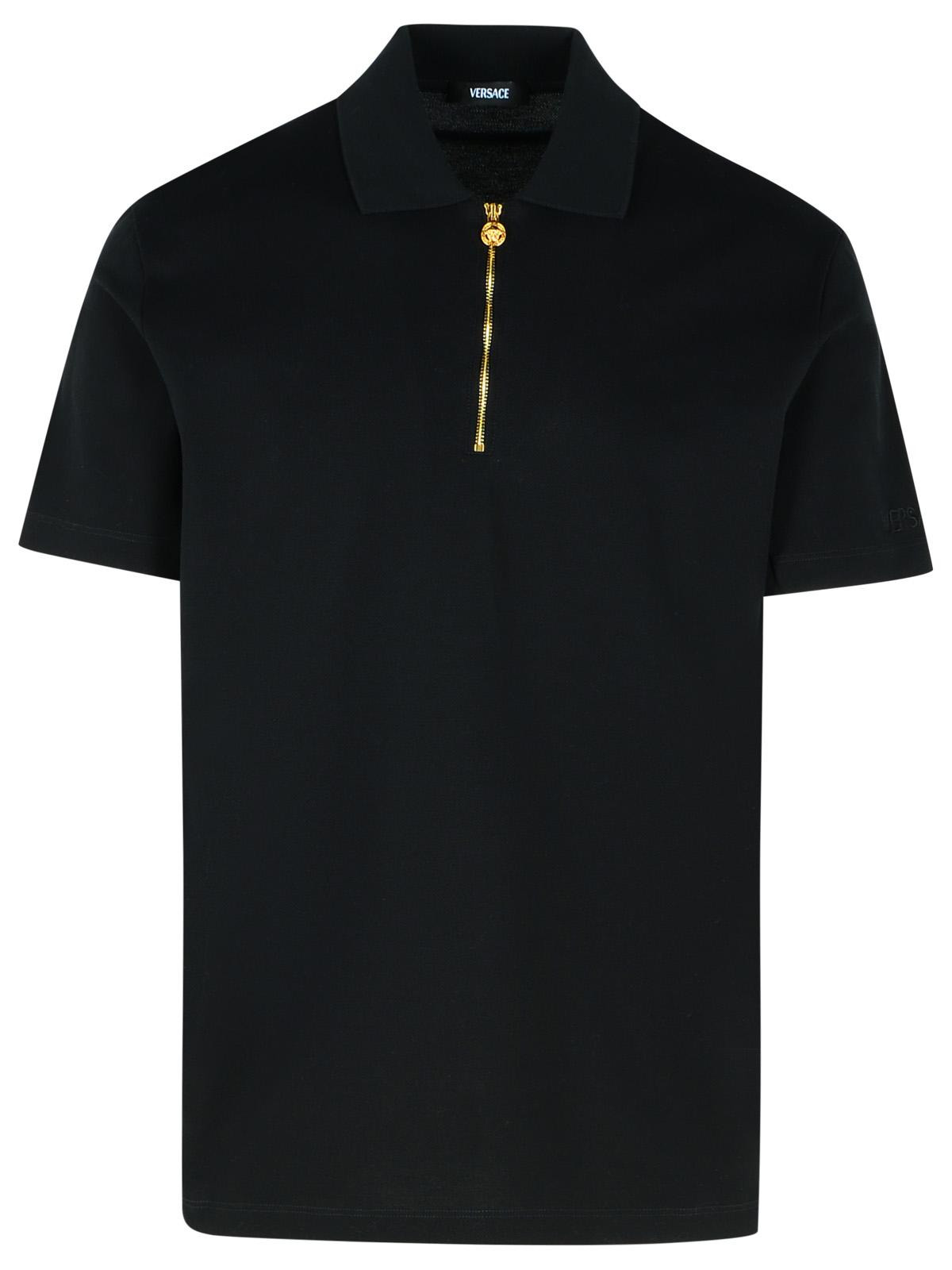 Versace Black Cotton Polo Shirt Men - 1