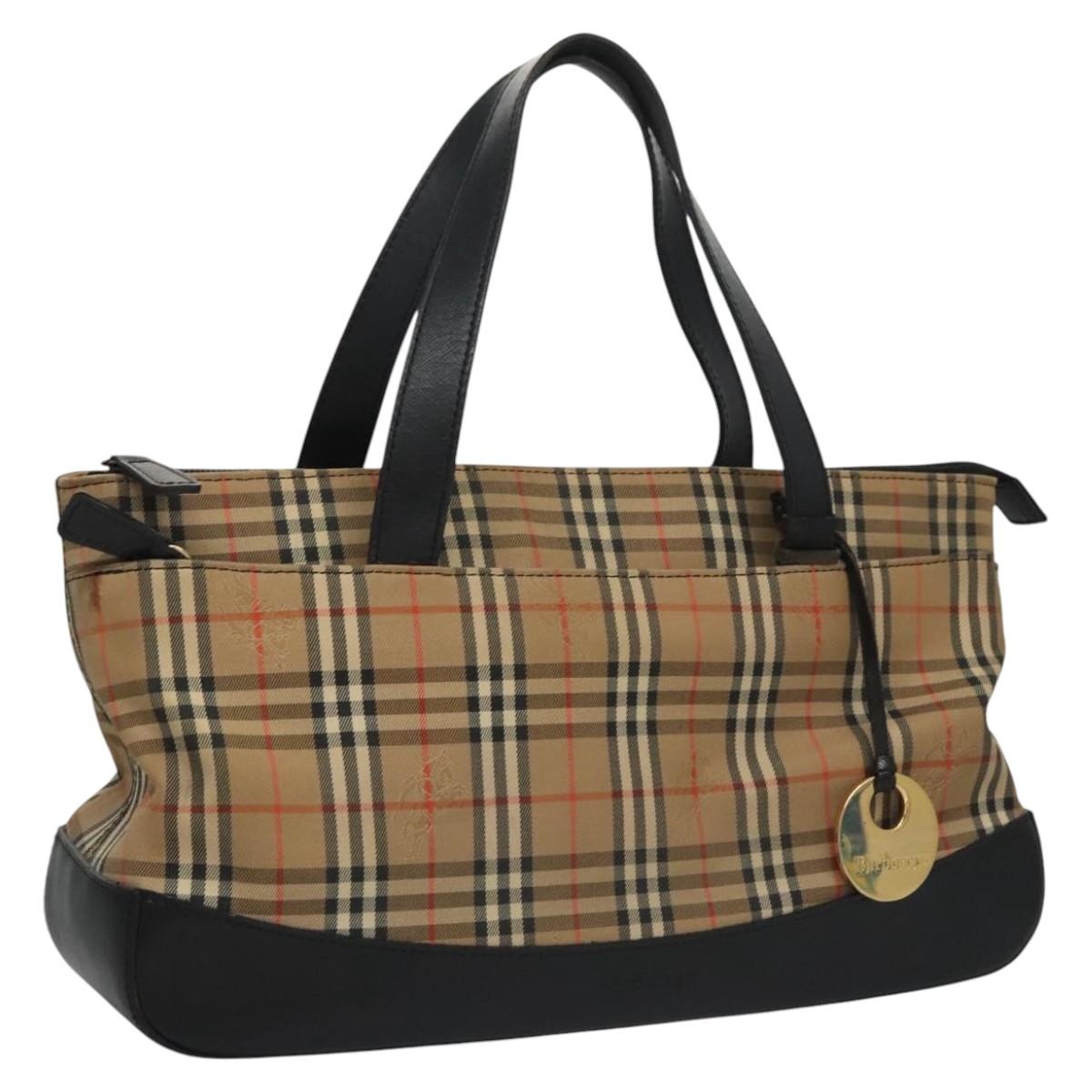 Burberry Nova Check Hand Bag Canvas Leather Beige Black Gold - 1