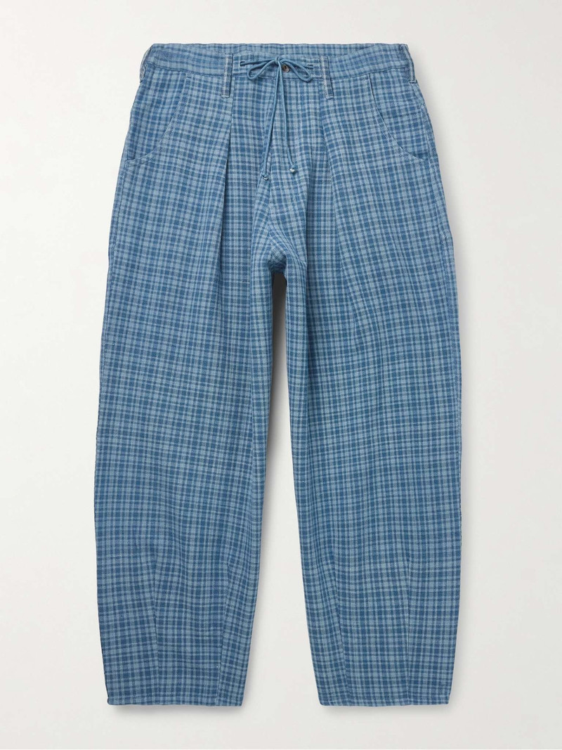 Lush Tapered Pleated Checked Organic Cotton Drawstring Trousers 1