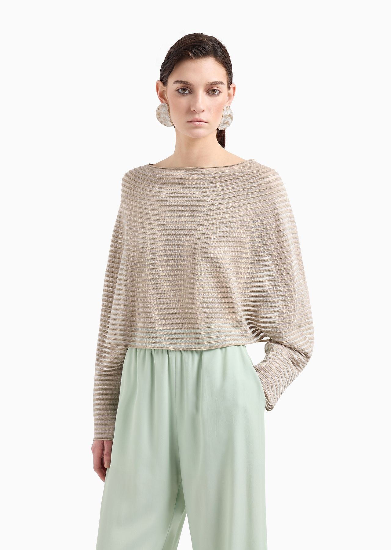 Cape-effect cropped jumper in ottoman fabric - 2