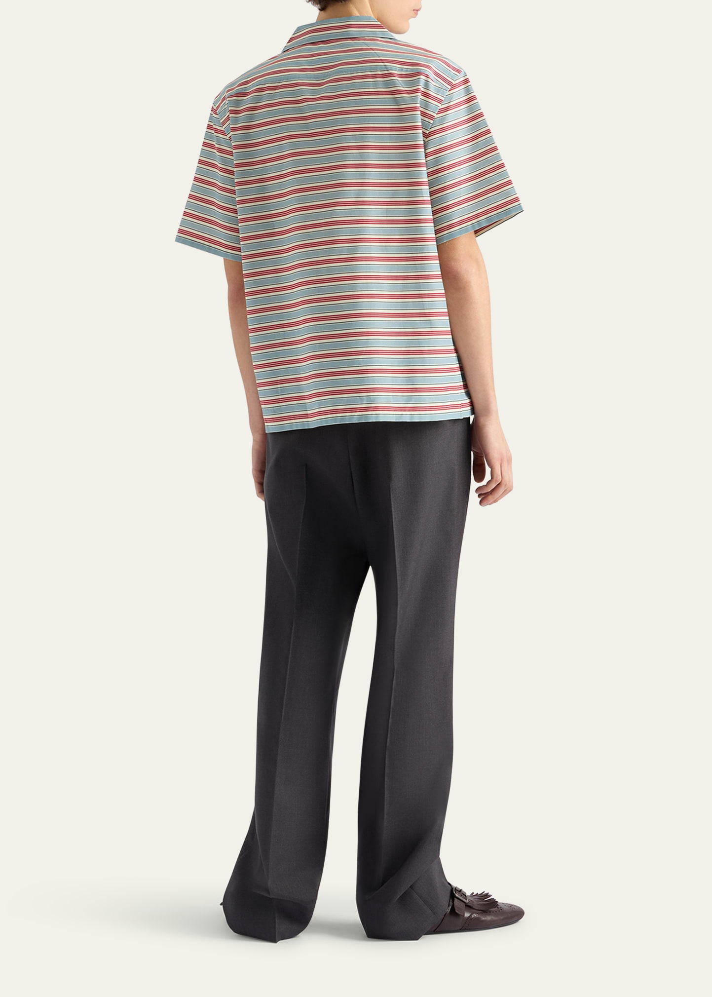 Men's Cotton and Silk Stripe Short-Sleeve Shirt - 3