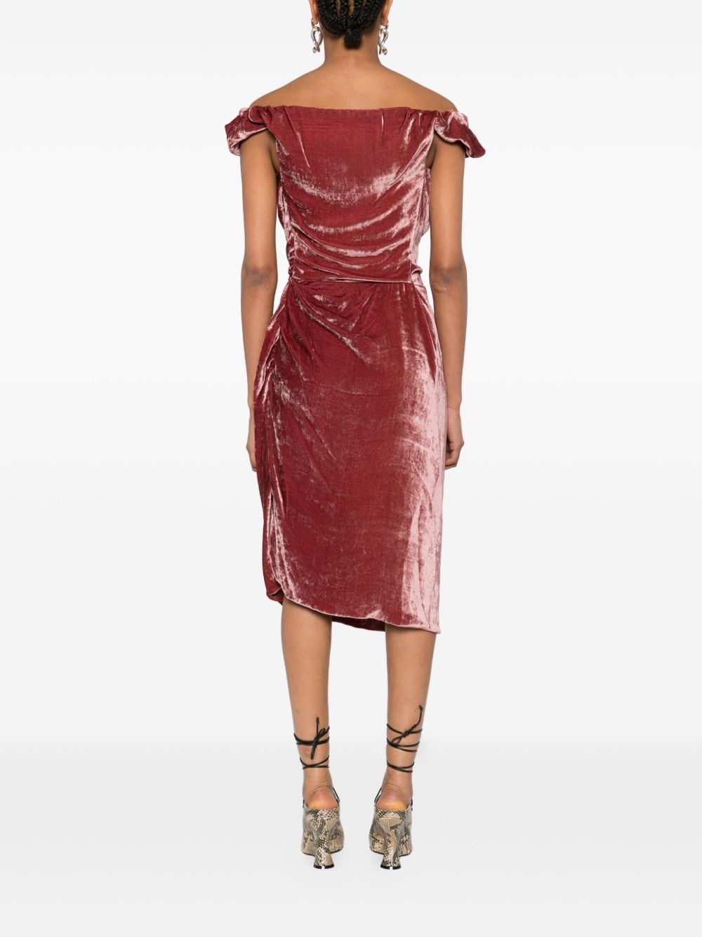 off-shoulder velvet midi dress - 4