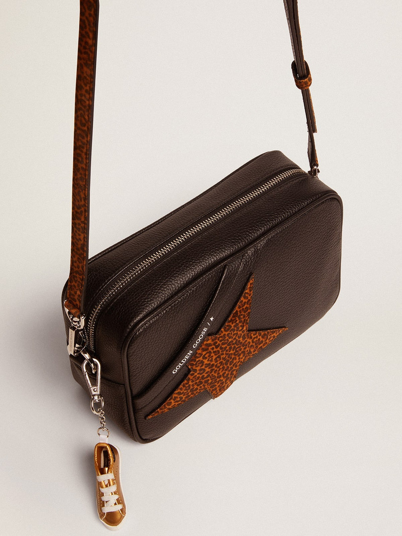 Golden Goose Women's Star Bag in dark brown leather and leopard print star outlook
