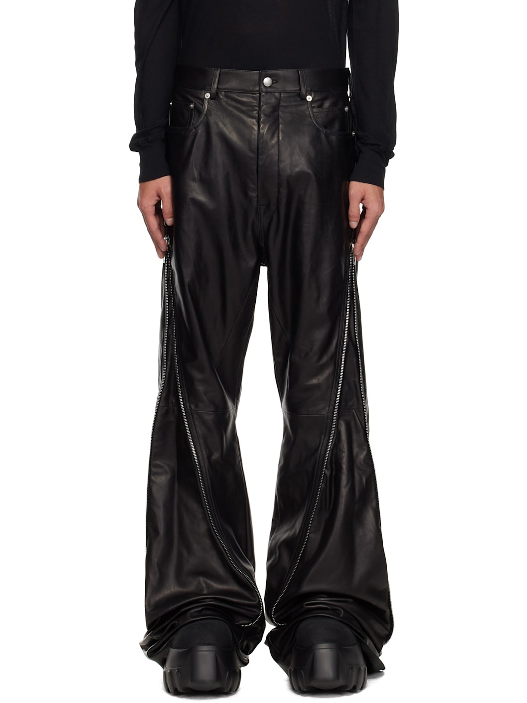 Black Hollywood Banana Bolan Leather Trousers - 1