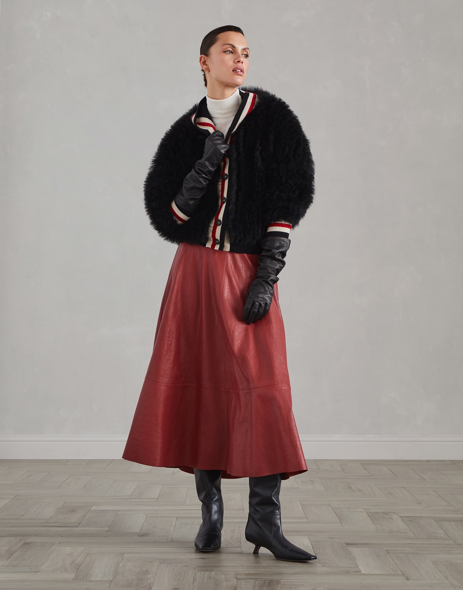 Brunello Cucinelli Natural leather midi circle skirt