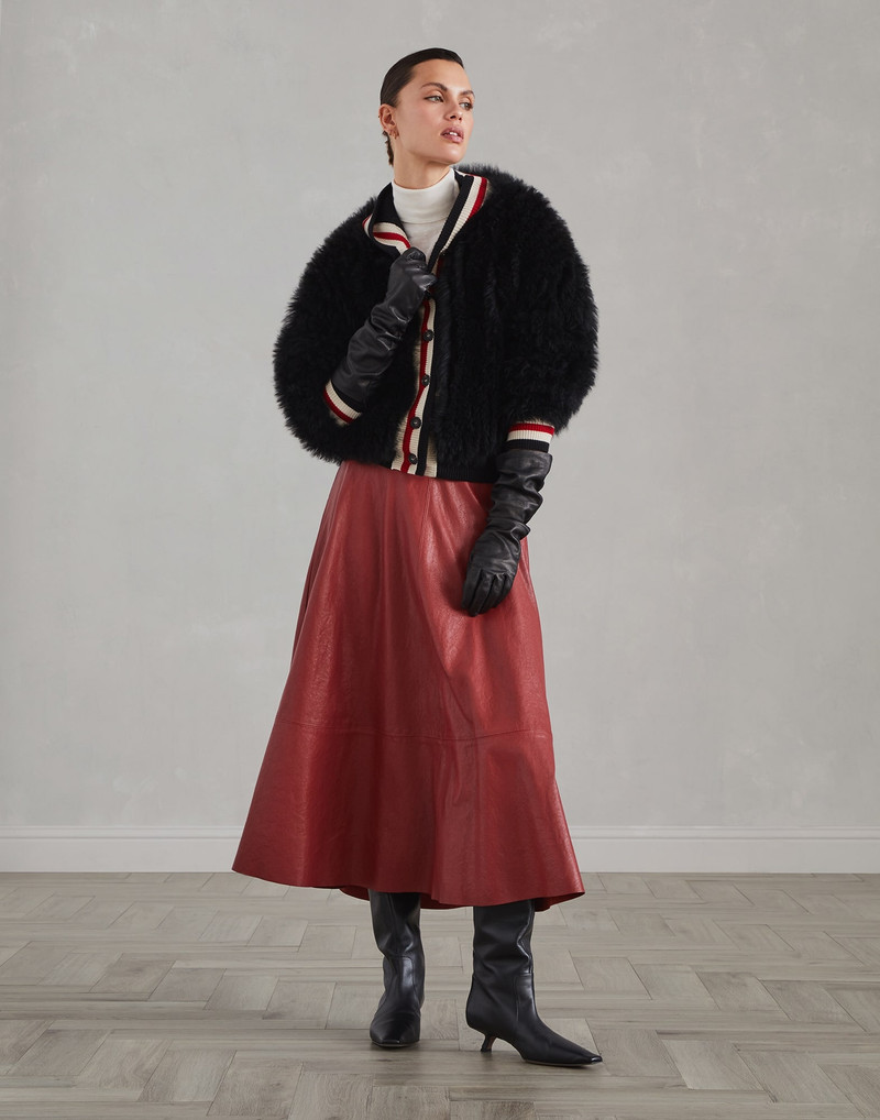 Natural leather midi circle skirt 4