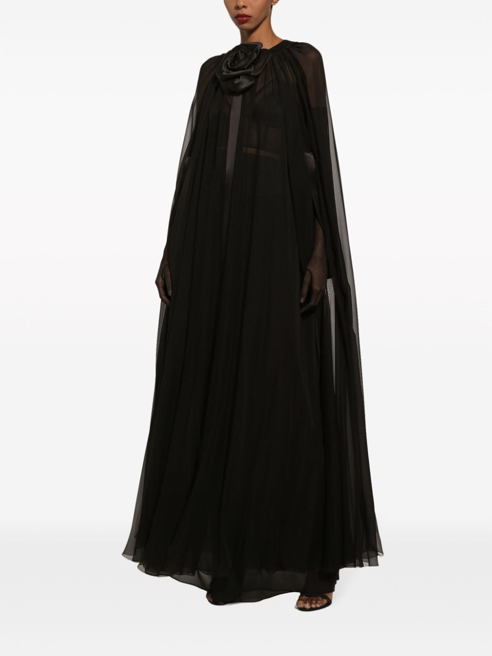 floral-appliquÃ© silk chiffon cape - 2