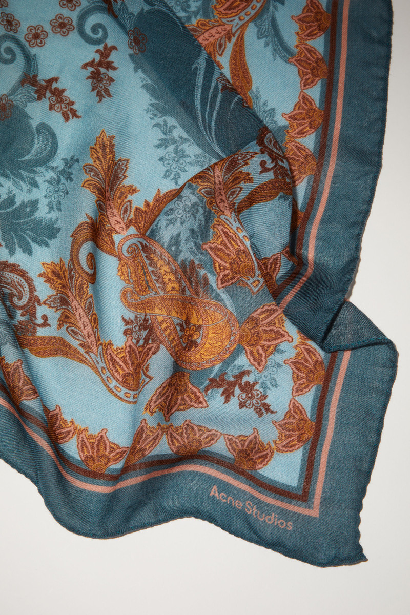 Printed cashmere scarf - Teal blue 4