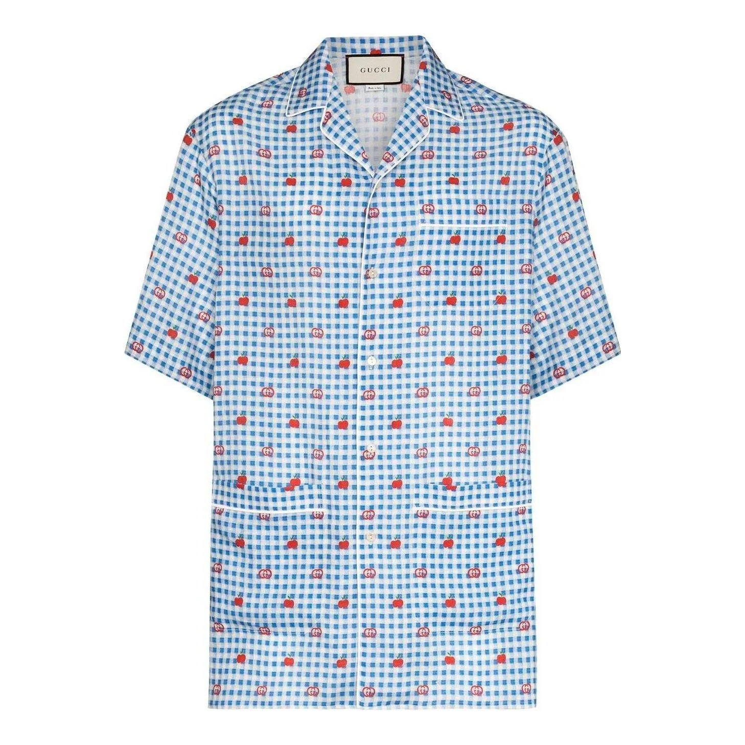 Gucci GG Apple Jacquard Check Bowling Shirt 'Blue' 636406-ZAFEM-4428 - 1