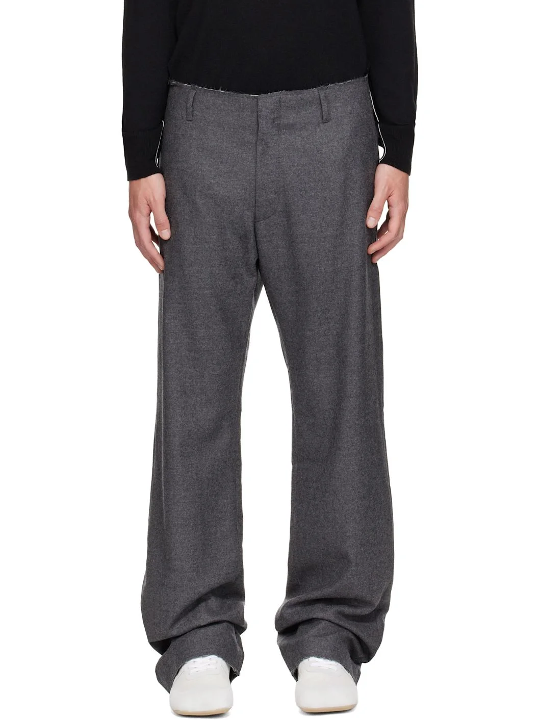 Gray Pleated Cotton Wool Trousers - 1