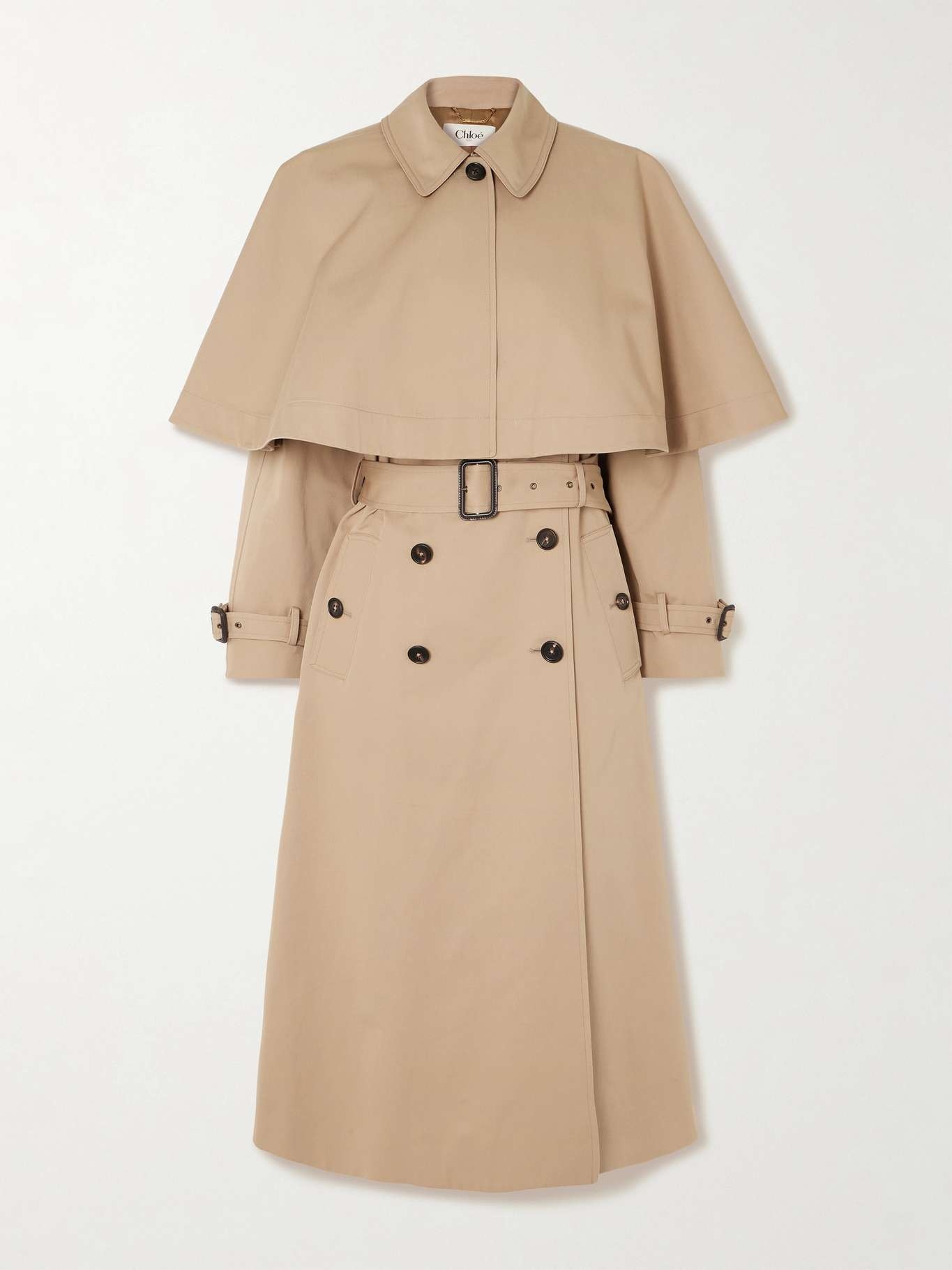 Chloé Layered leather-trimmed organic cotton-gabardine