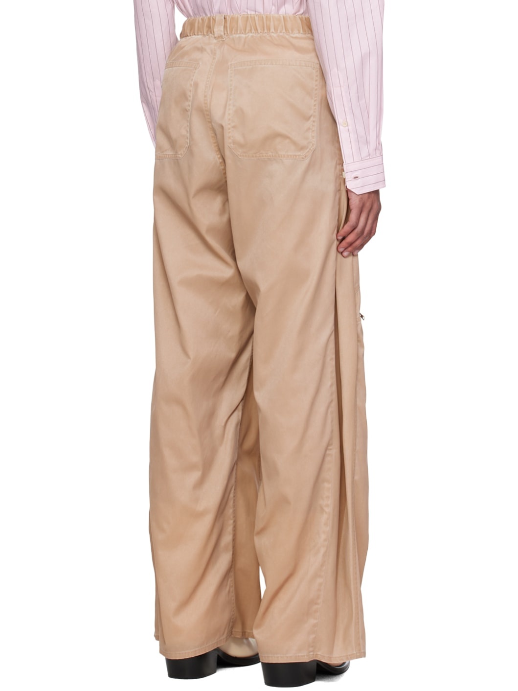 Beige Gathered Trousers - 3