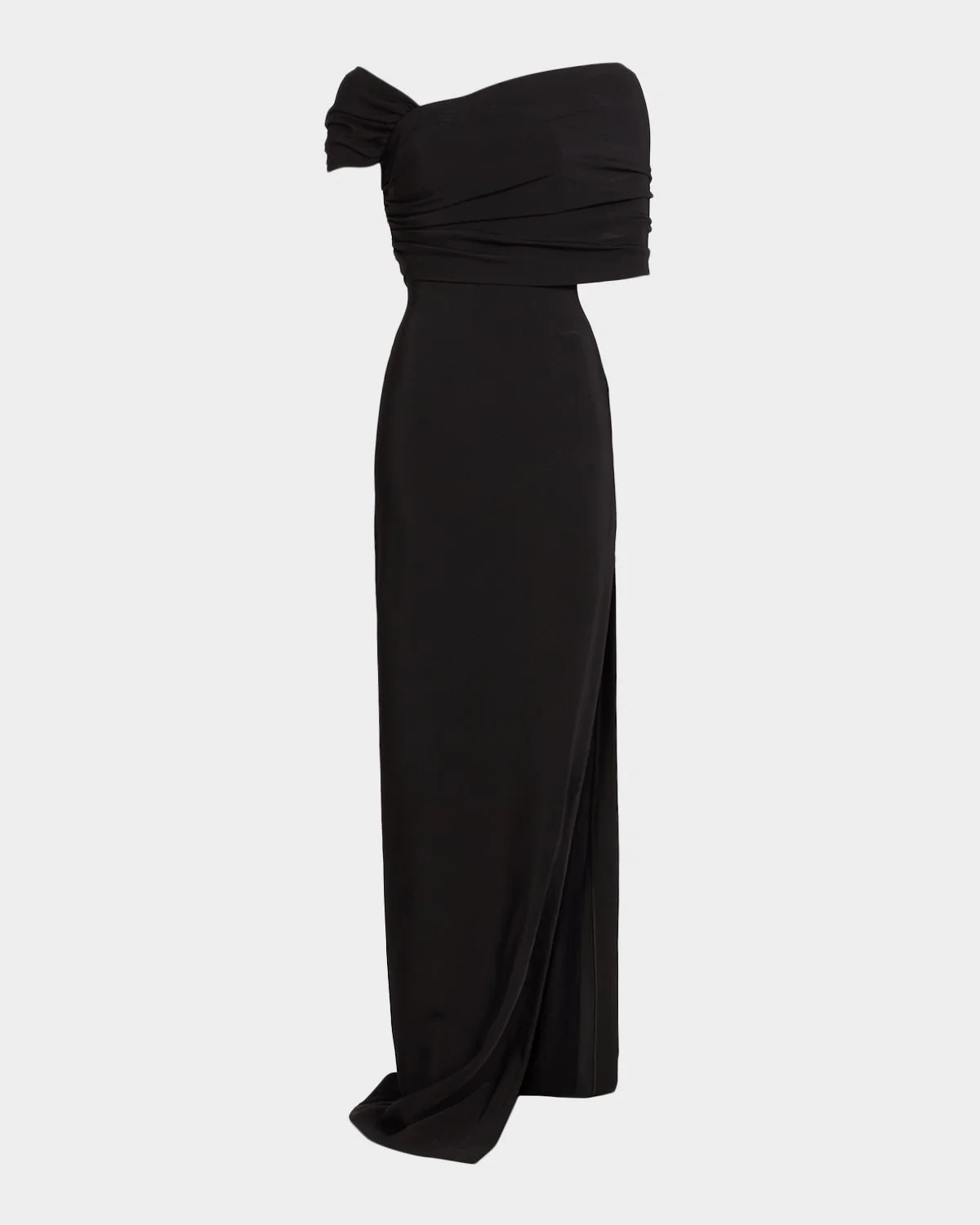 Asymmetric Draped Off-The-Shoulder Column Gown - 1