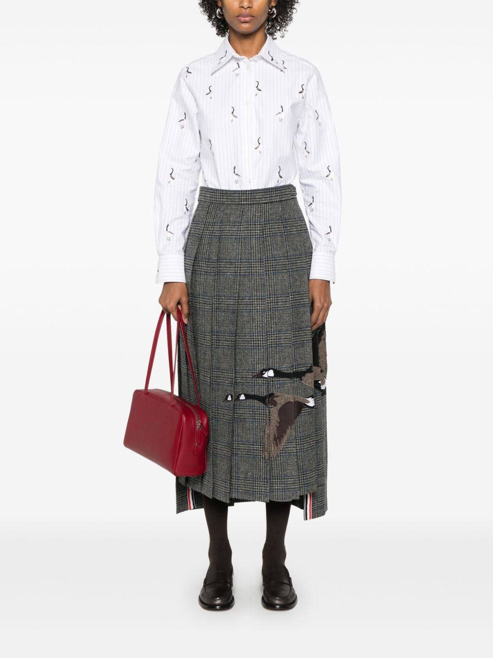 Flying Geese-appliqué pleated midi skirt - 2