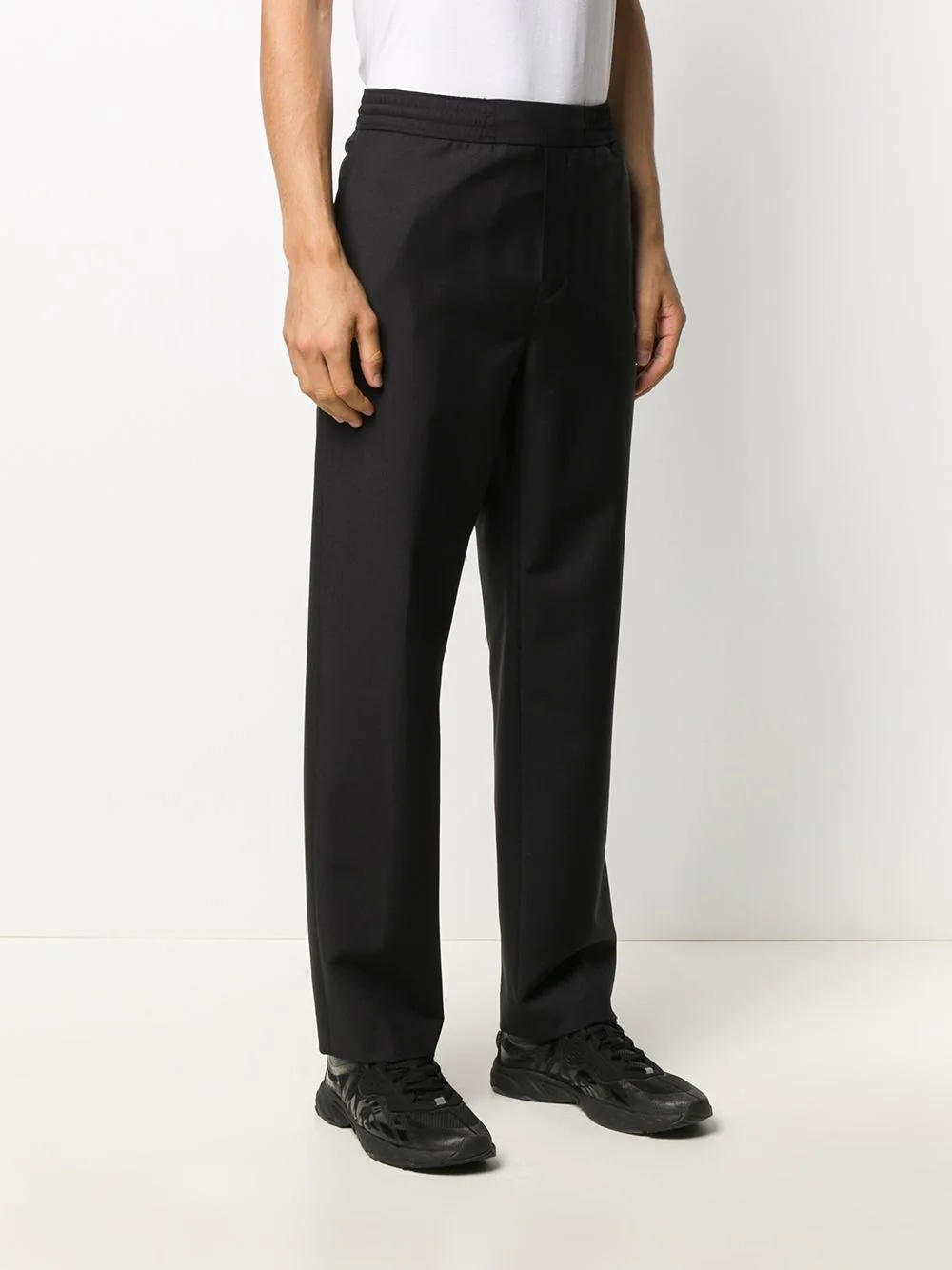 elasticated waistband straight-leg trousers - 3