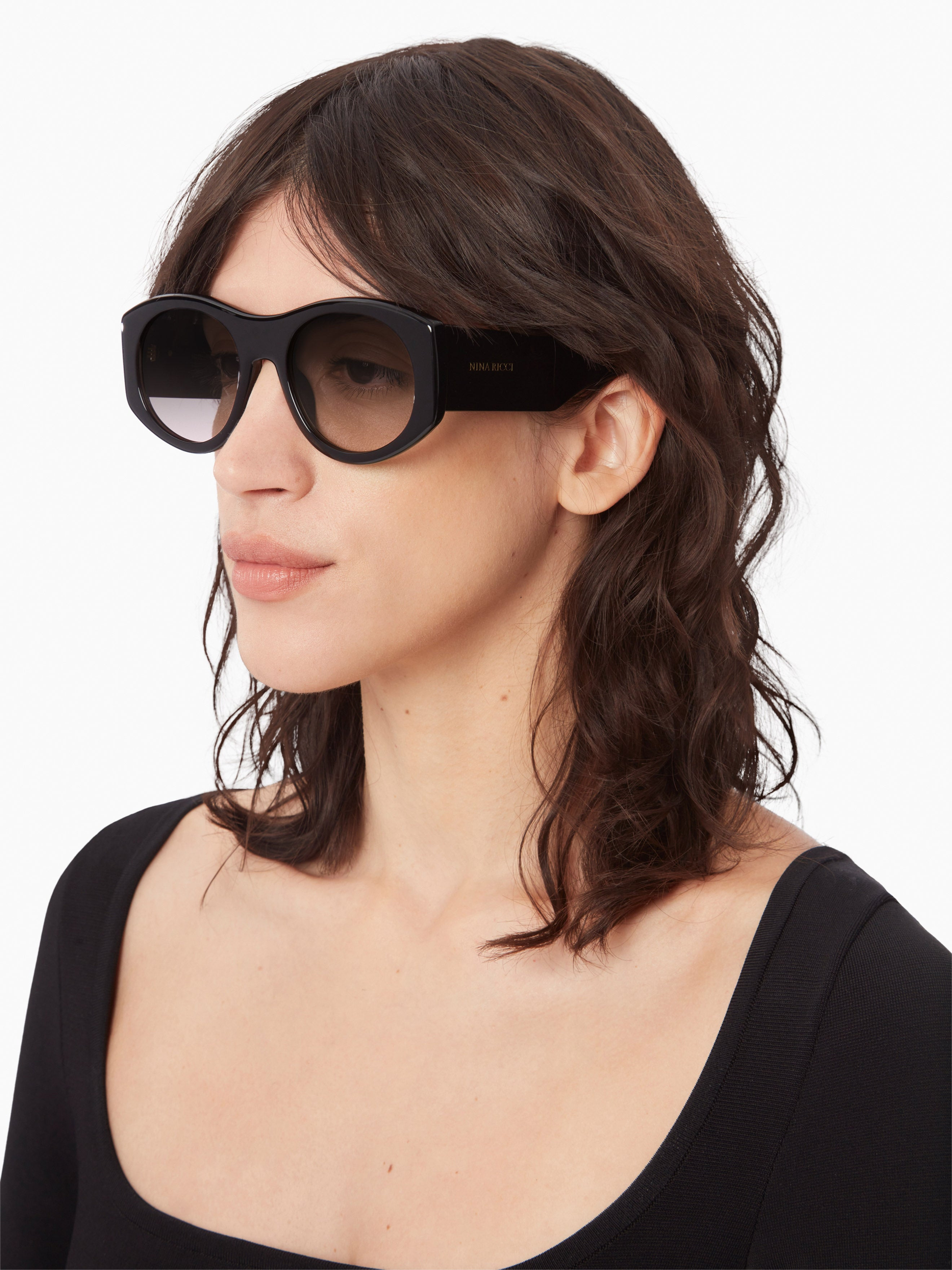 Full Moon round shiny black Sunglasses - 3