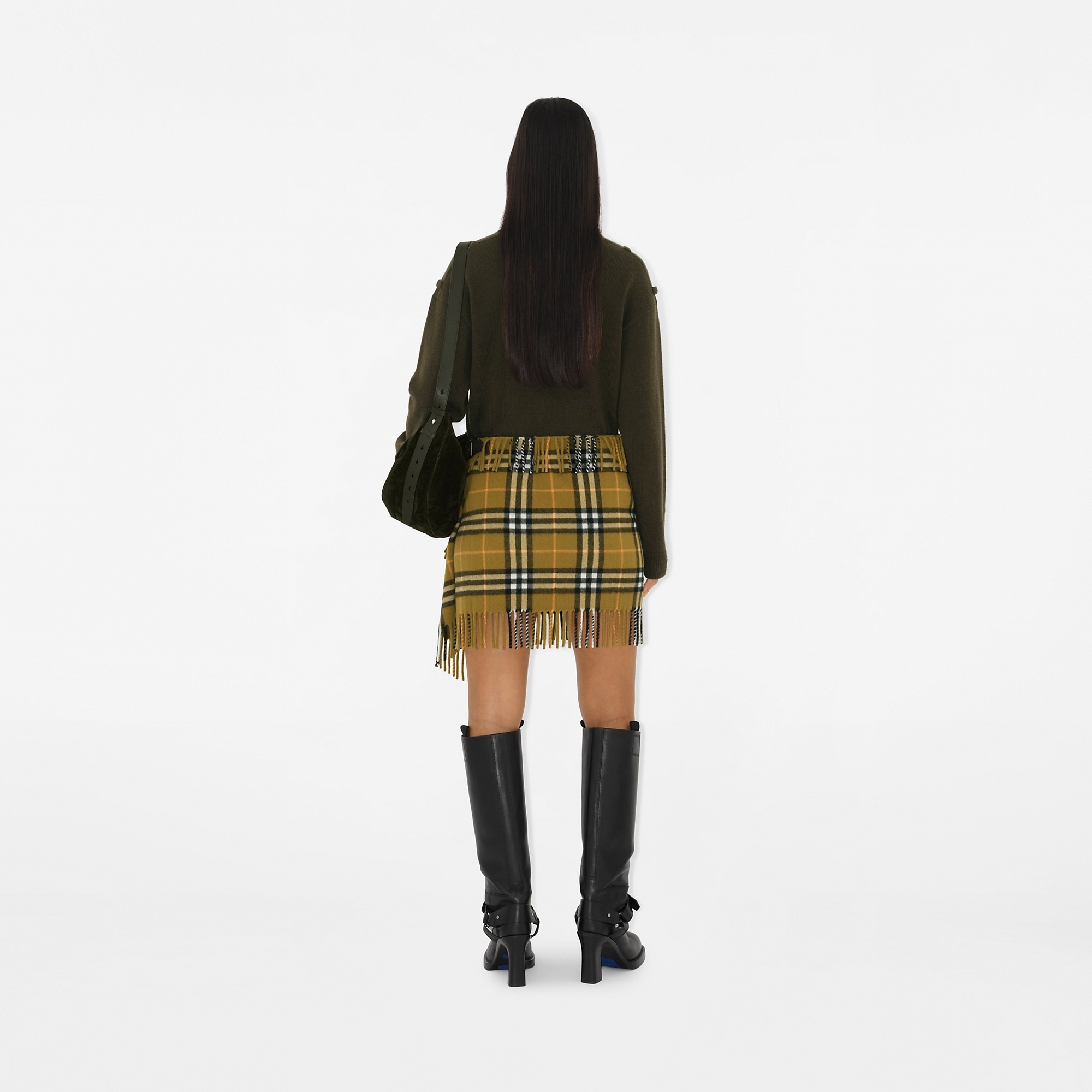 Check Wool Cashmere Scarf Skirt - 4