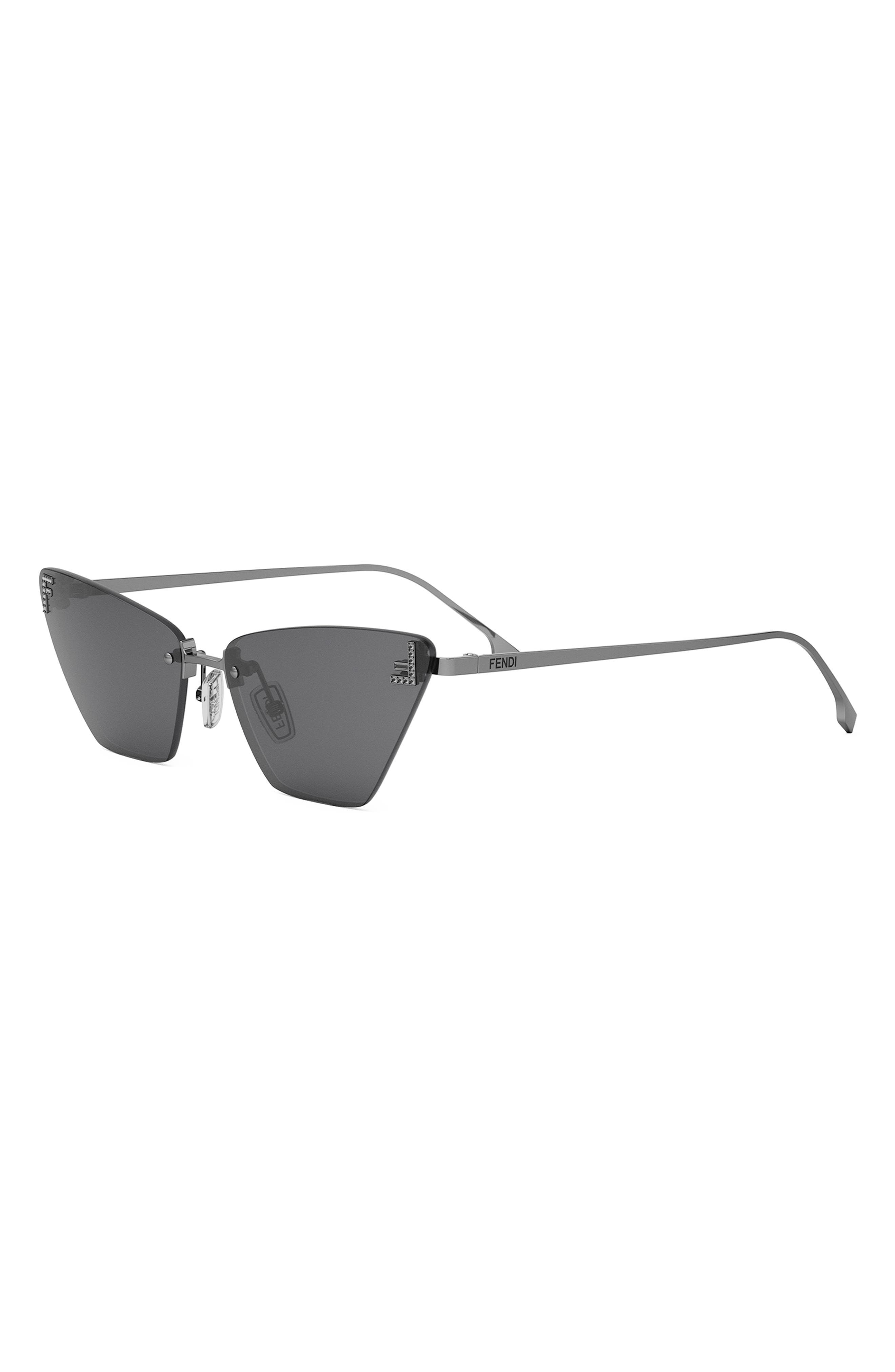 Fendi First Crystal 57mm Cat Eye Sunglasses in Shiny Light Ruthenium /Smoke at Nordstrom - 2