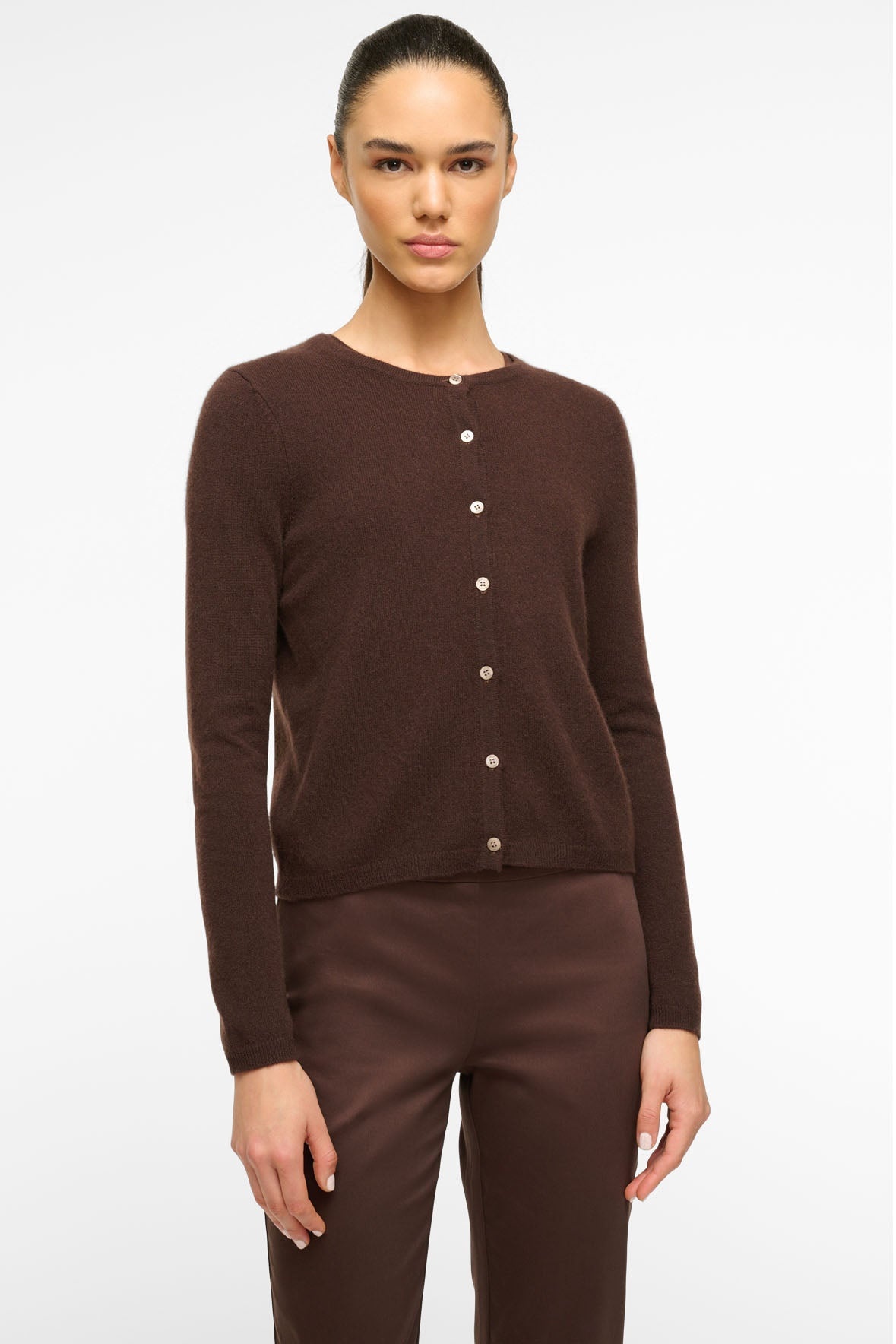 STAUD MIDNIGHT CASHMERE CARDIGAN DARK CHOCOLATE - 1