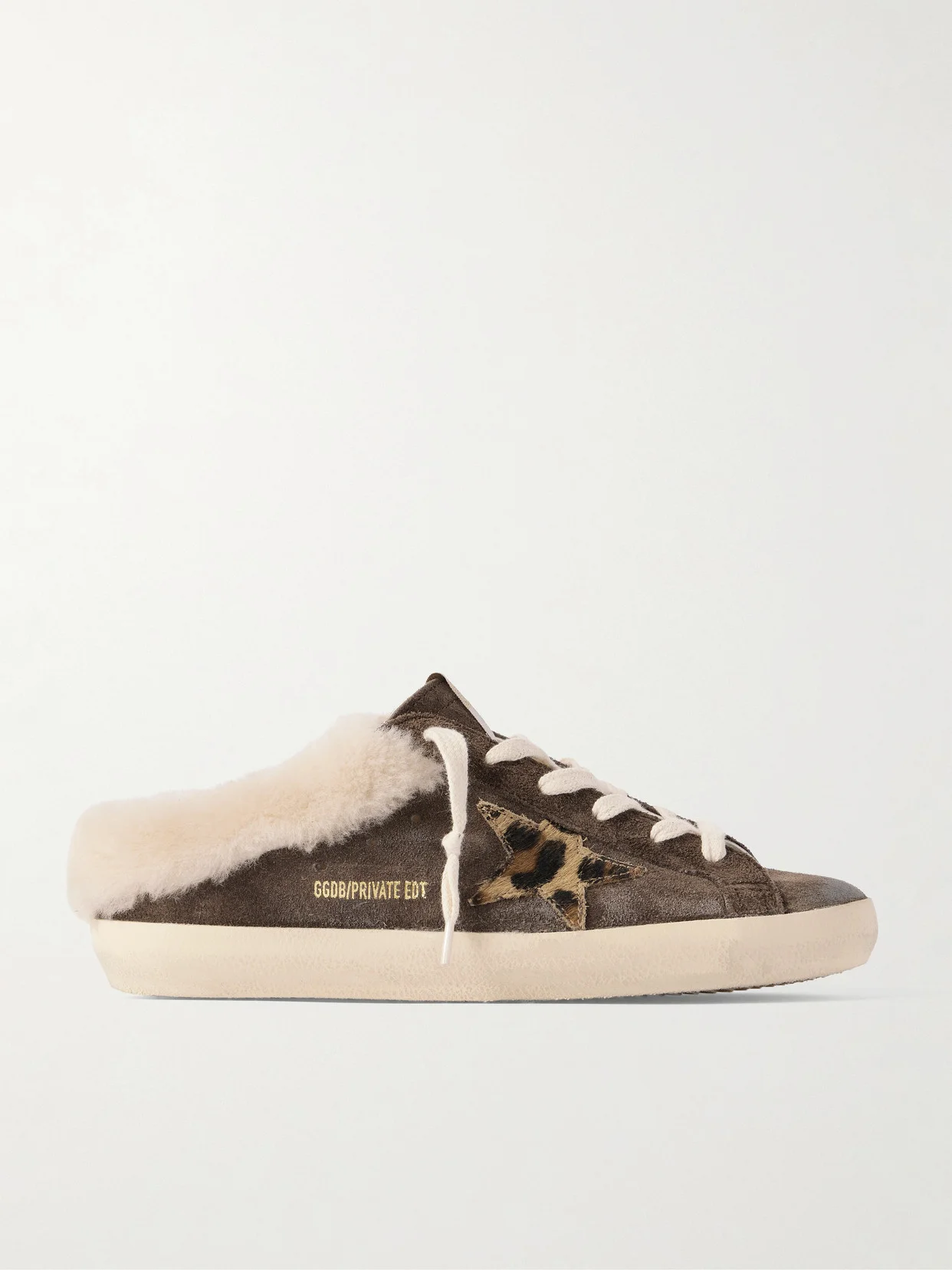 Super-star Sabot Shearling-lined Calf Hair-trimmed Distressed Suede Slip-on Sneakers - 1
