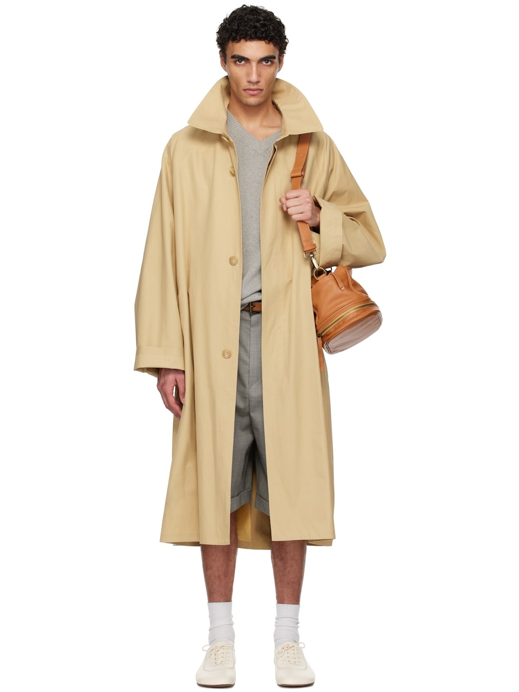 Beige Belted Trench Coat - 1