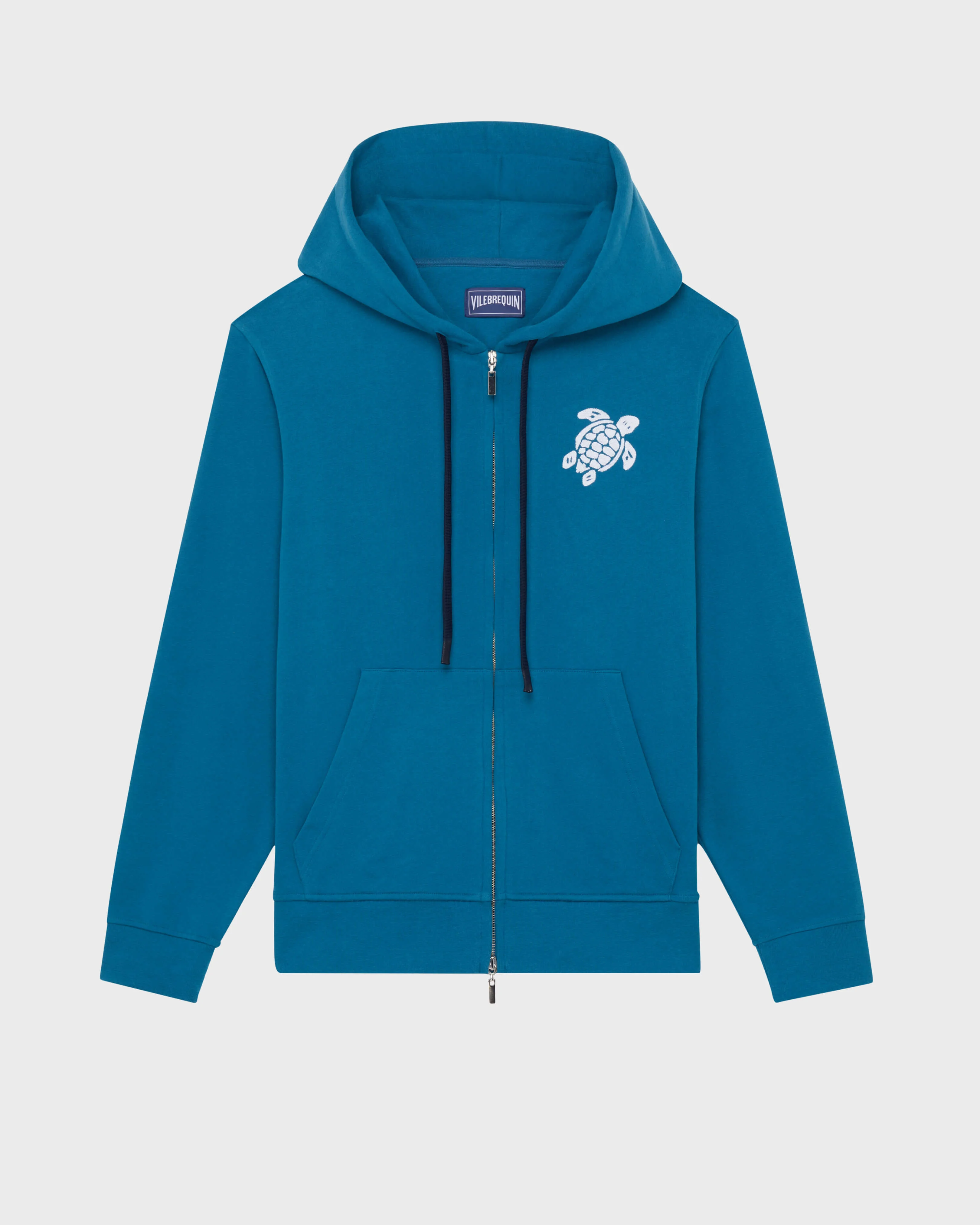 MEN COTTON FULL ZIP CARDIGAN BIG TURTLE EMBROIDERY - 1