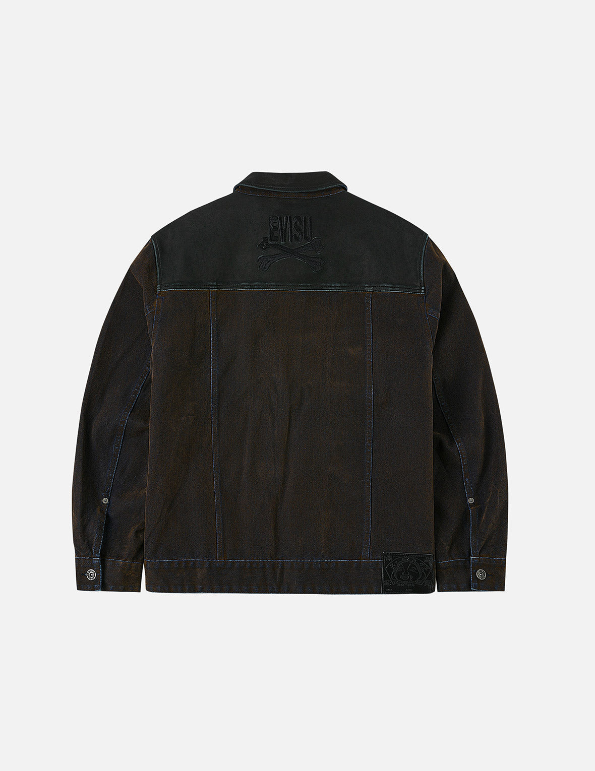 Skull and Logo Embroidery Fashion Fit Heavy Washed Denim Jacket - 4