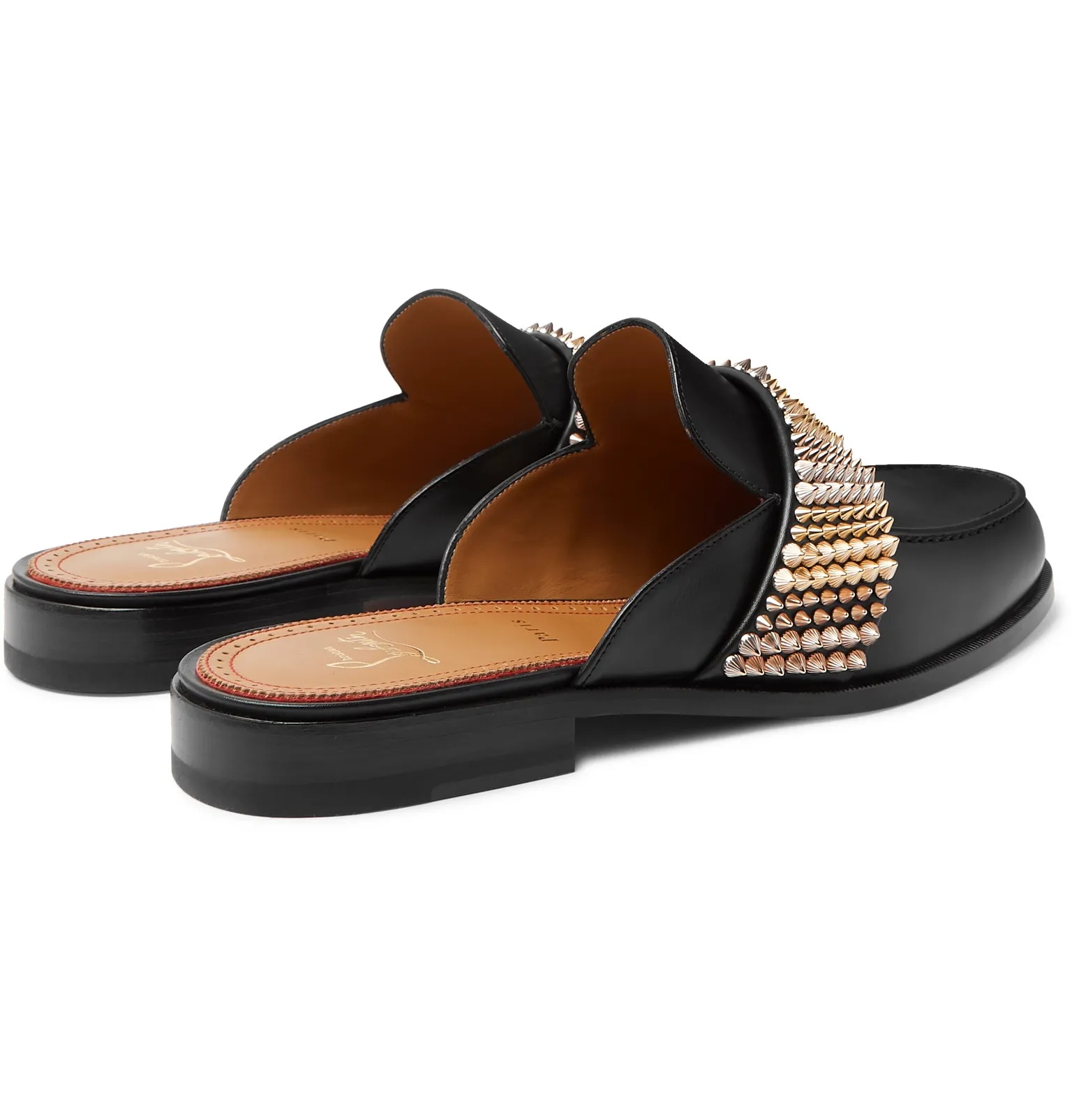 Studded Leather Backless Loafers - 5