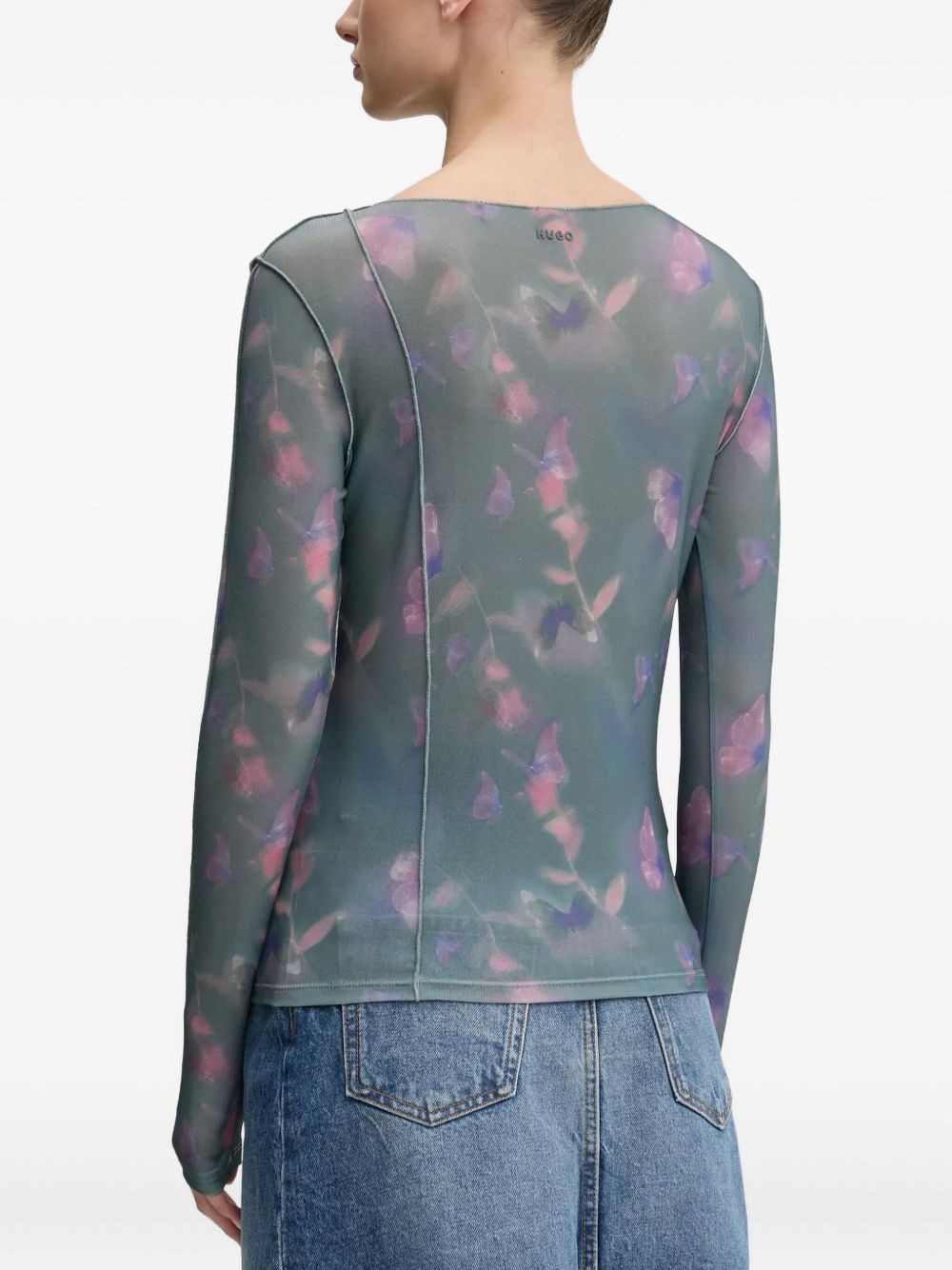 floral-print mesh t-shirt - 3