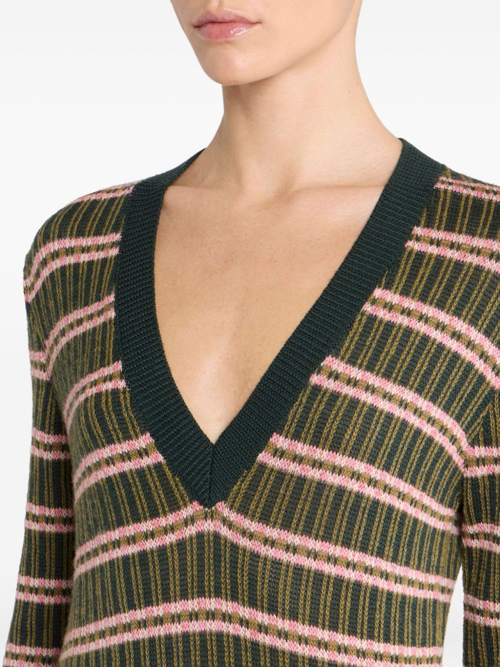 striped V-neck sweater - 5