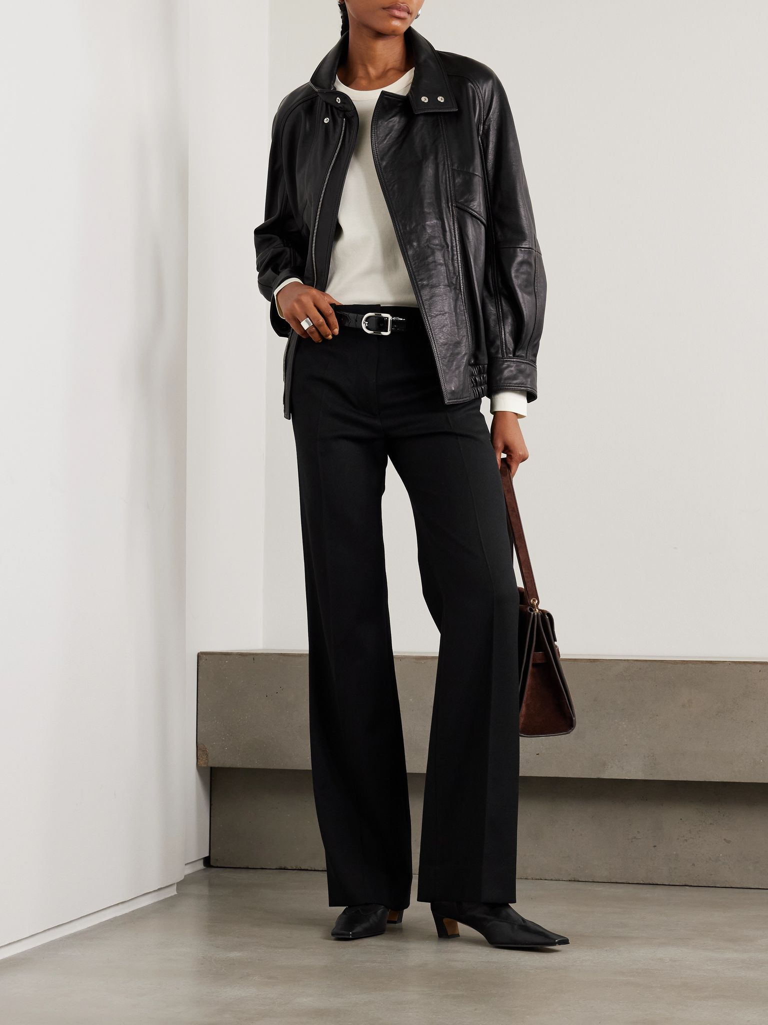 Ariste oversized paneled leather jacket Black - 2