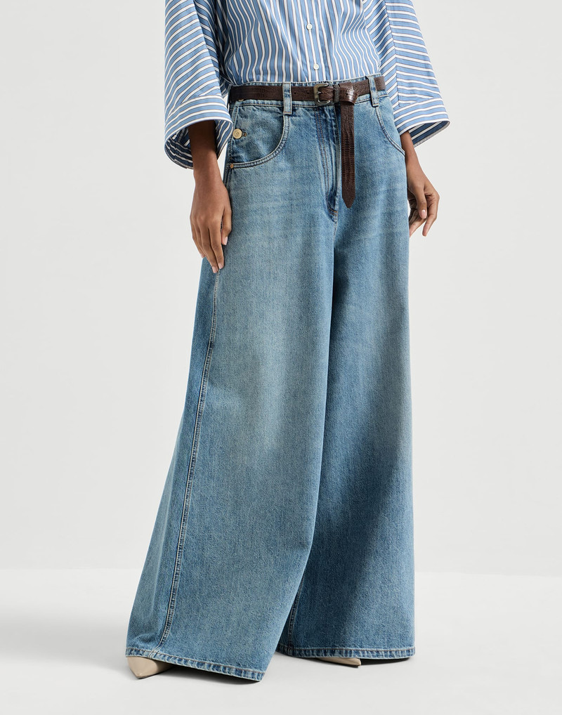 Authentic denim maxi trousers with monili 2