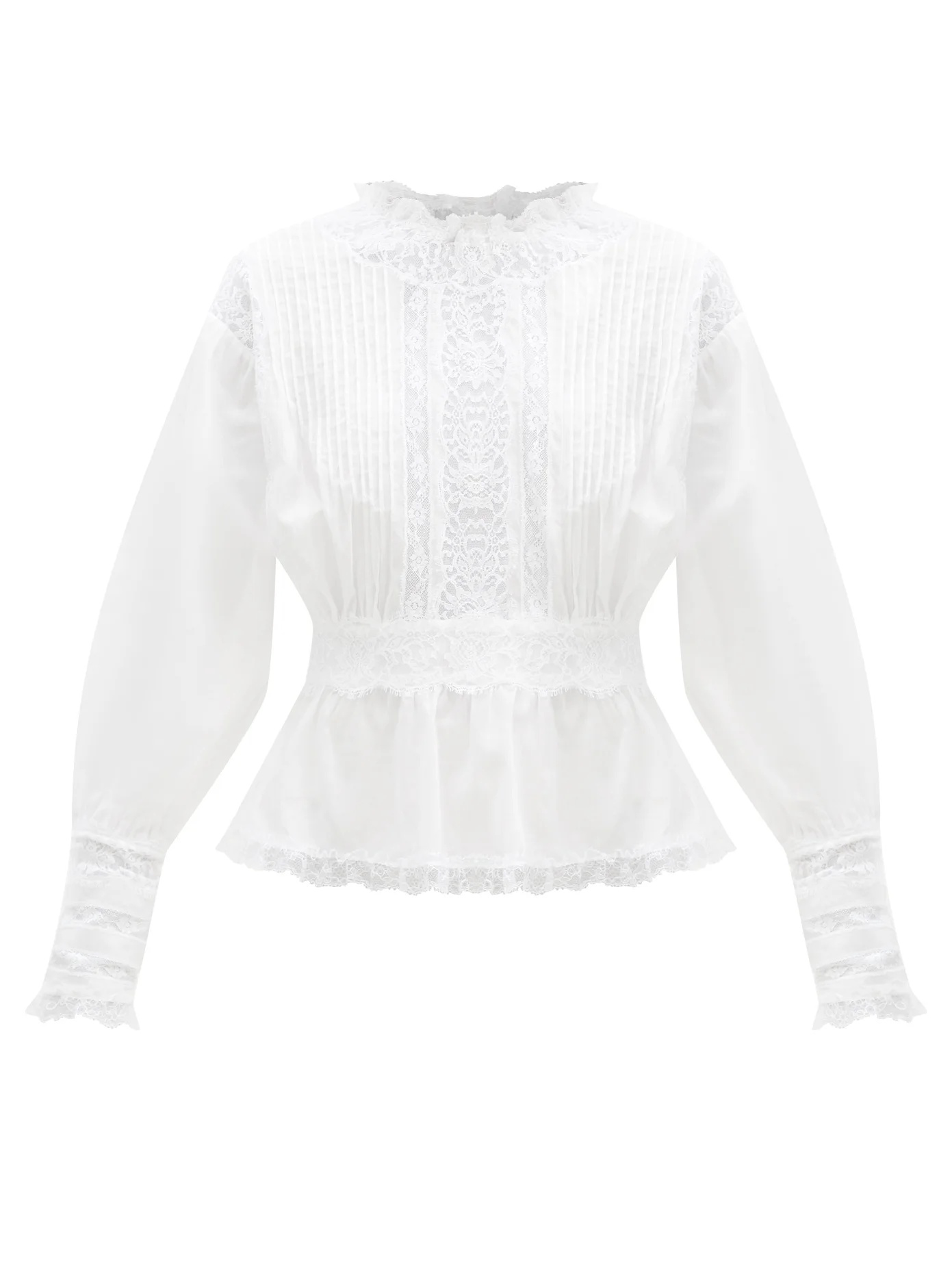 Lace-trimmed pintucked cotton-blend blouse - 1