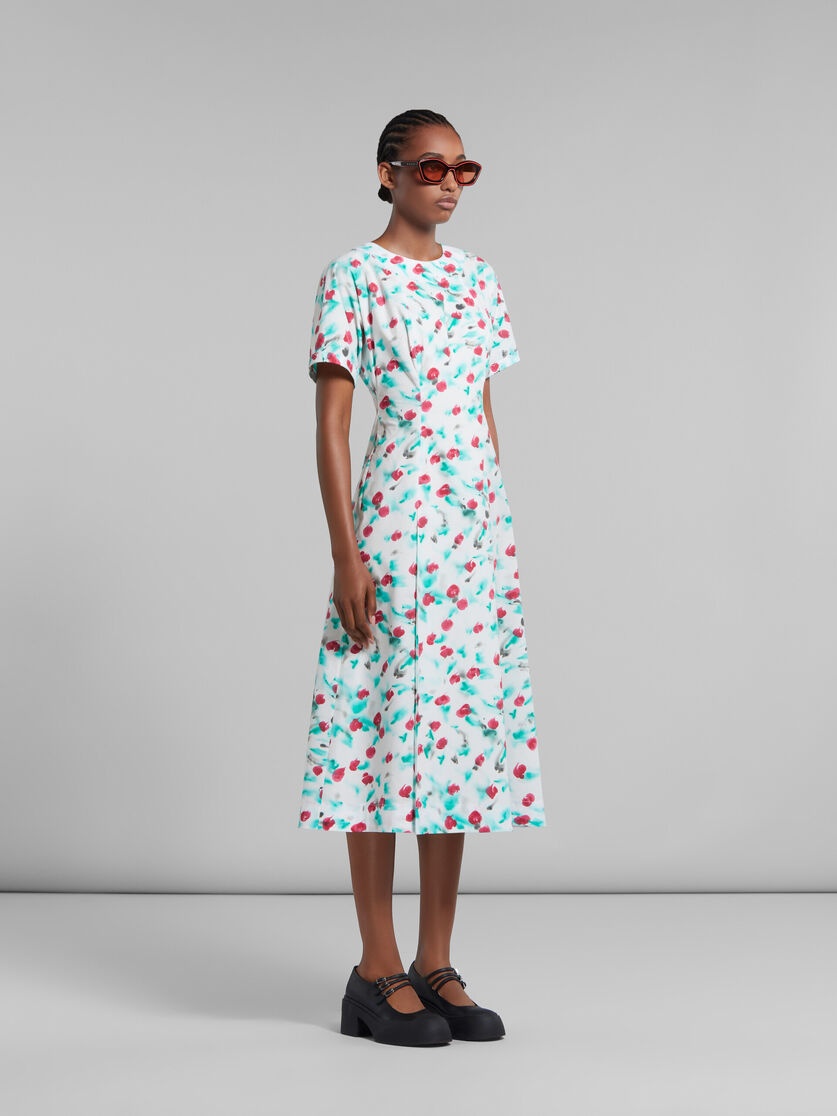 WHITE POPLIN MIDI DRESS WITH REVERIE PRINT - 6