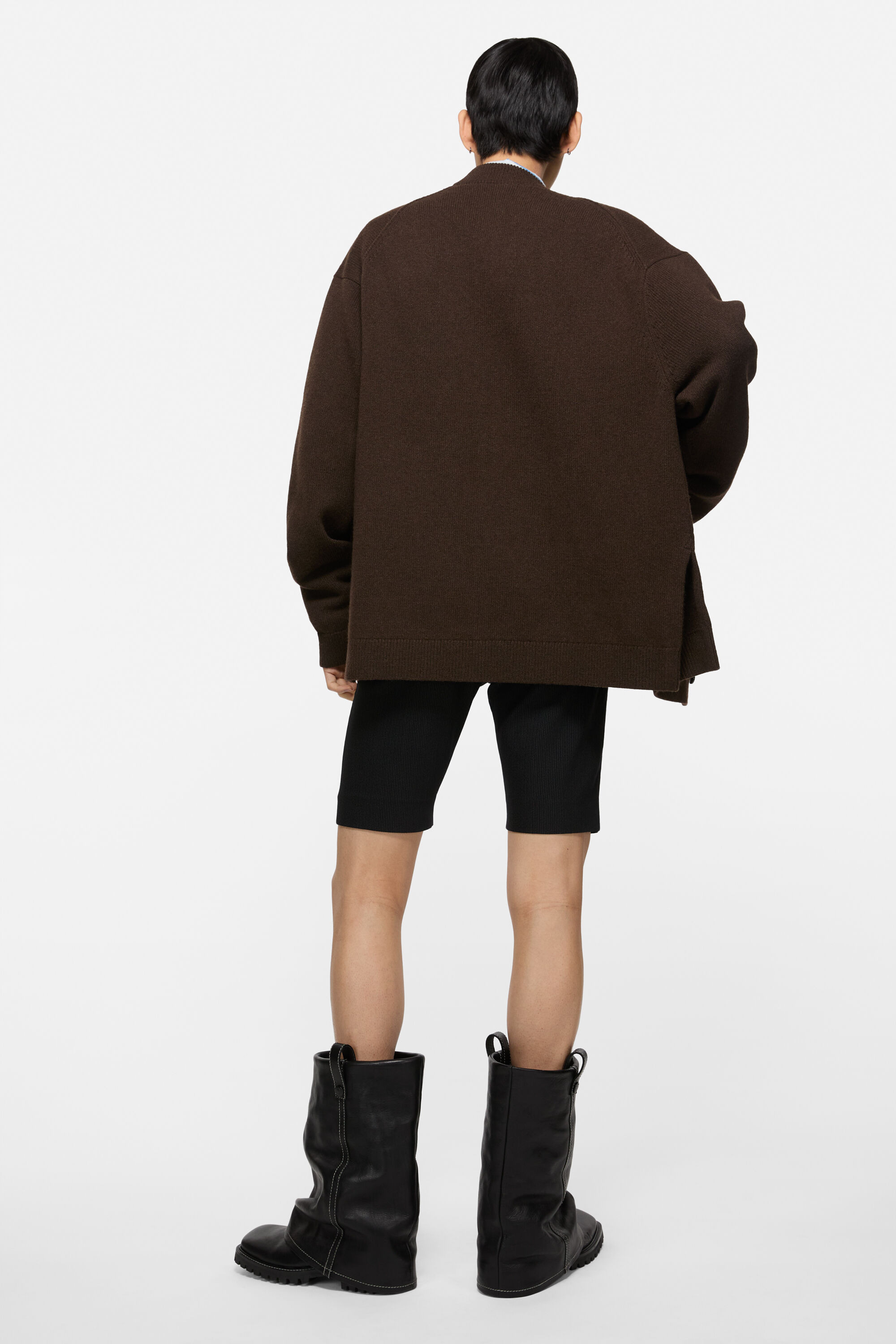 Wool V-Neck Cardigan - Dark brown - 3