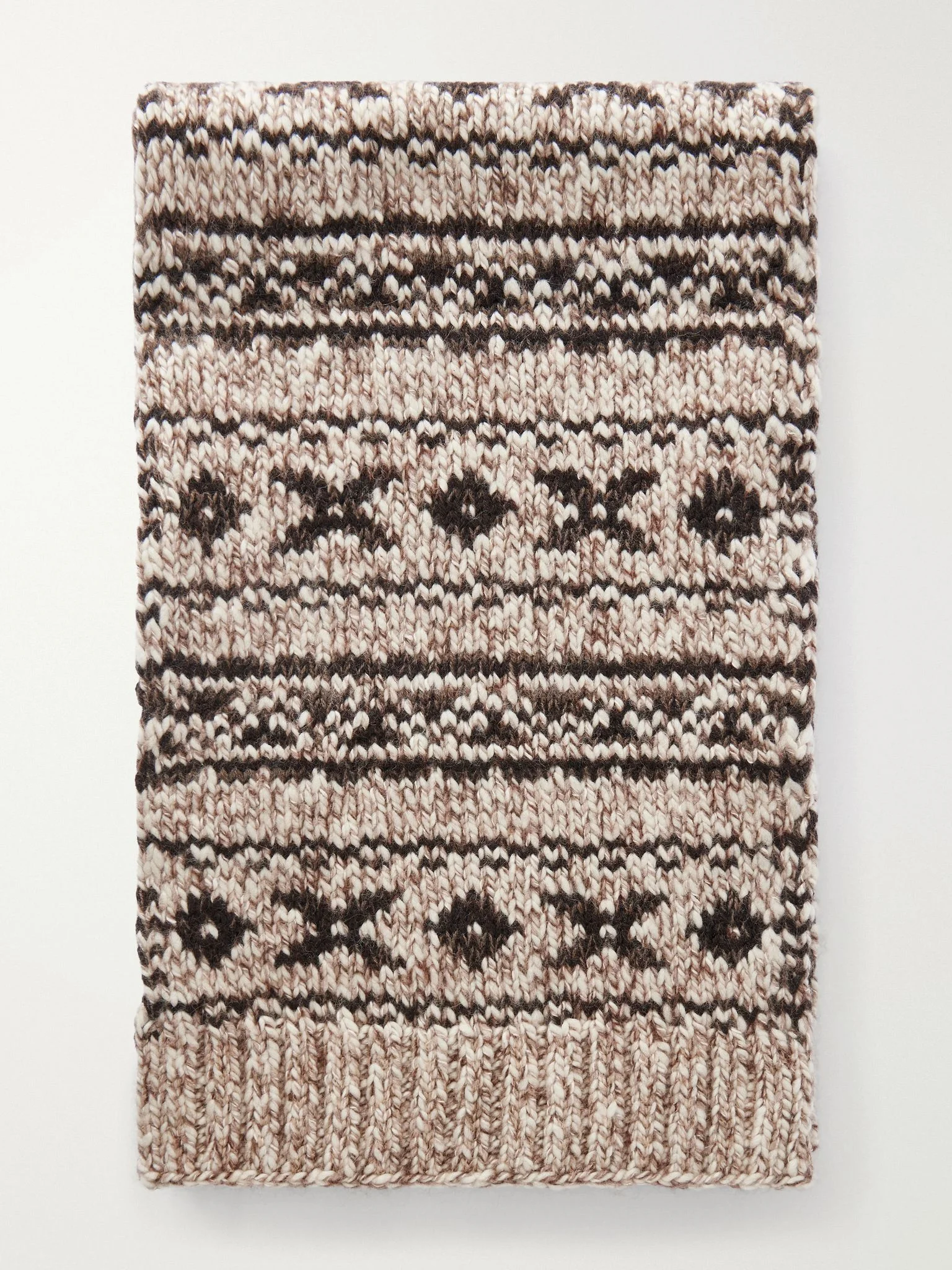 Fair Isle Wool-Blend Jacquard Scarf Brown - 1