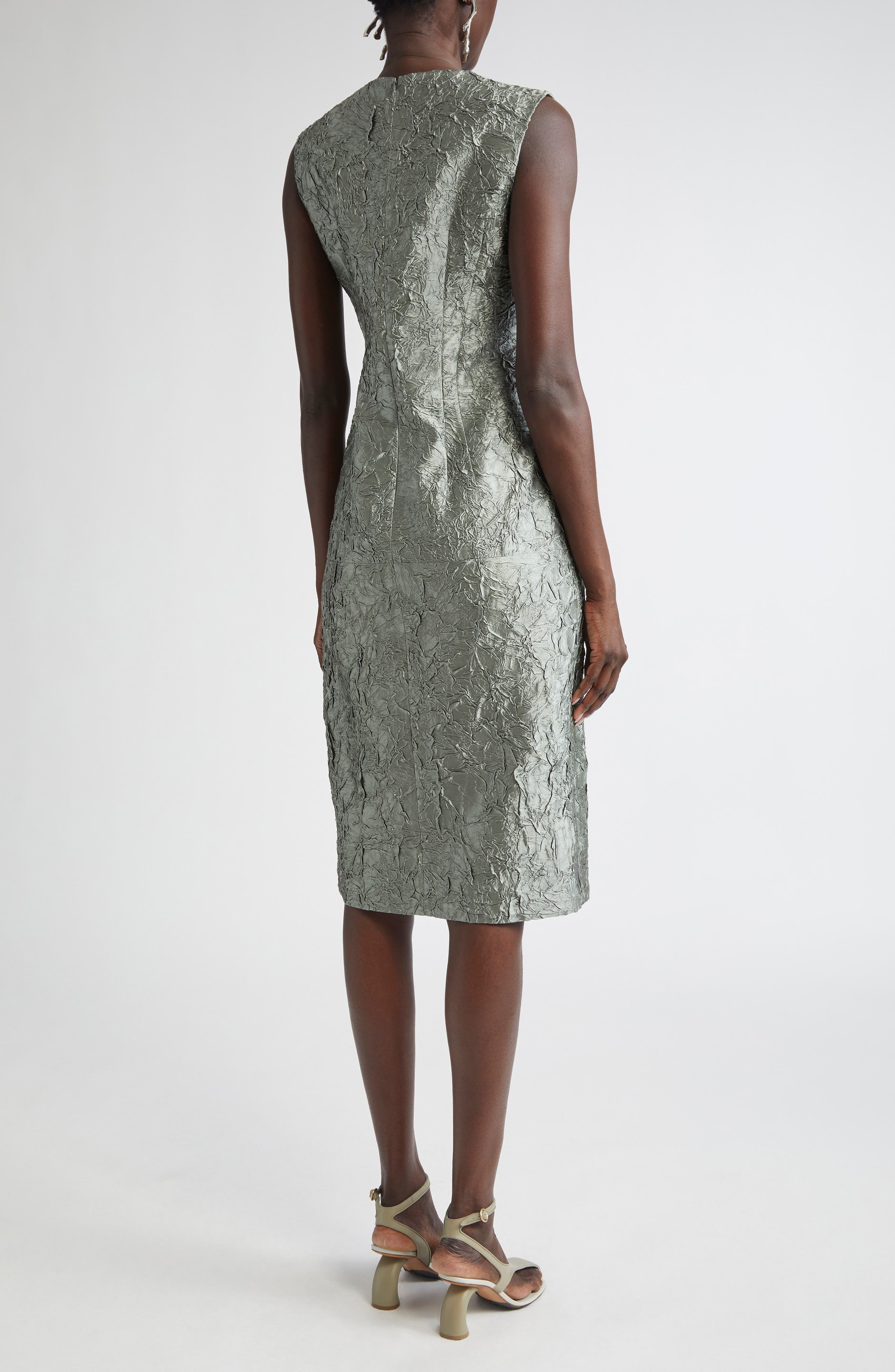 Dries Van Noten Plissé Crushed Jacquard A-Line Dress in Green at Nordstrom - 2