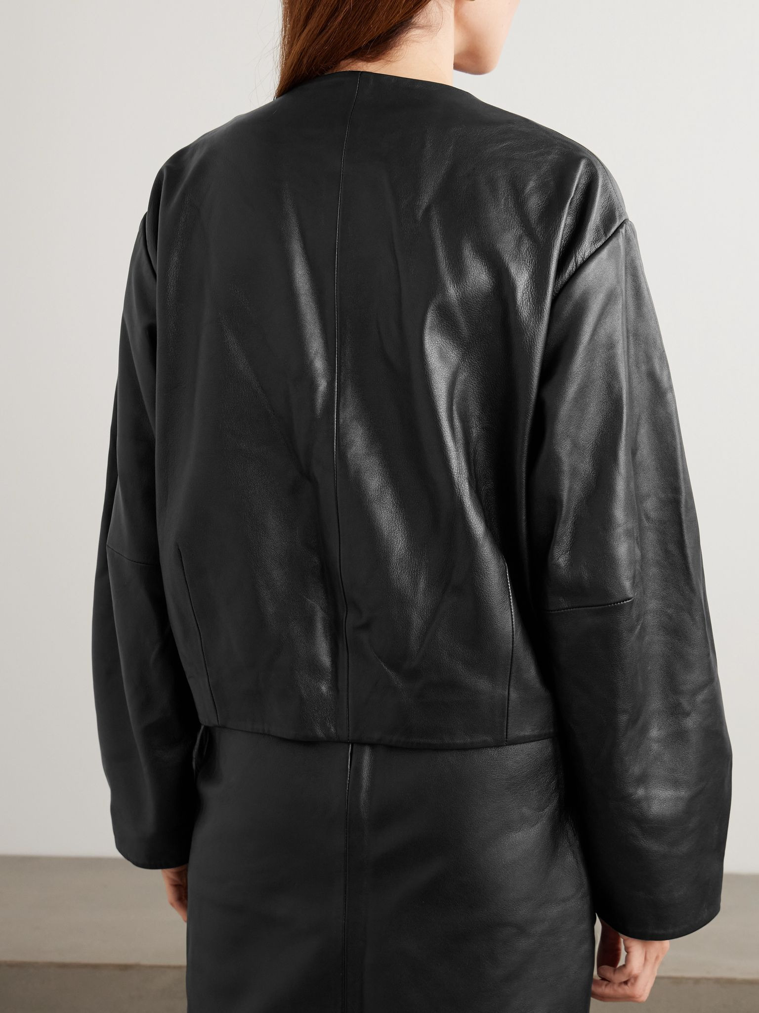 Utility Cocoon leather jacket Black - 4